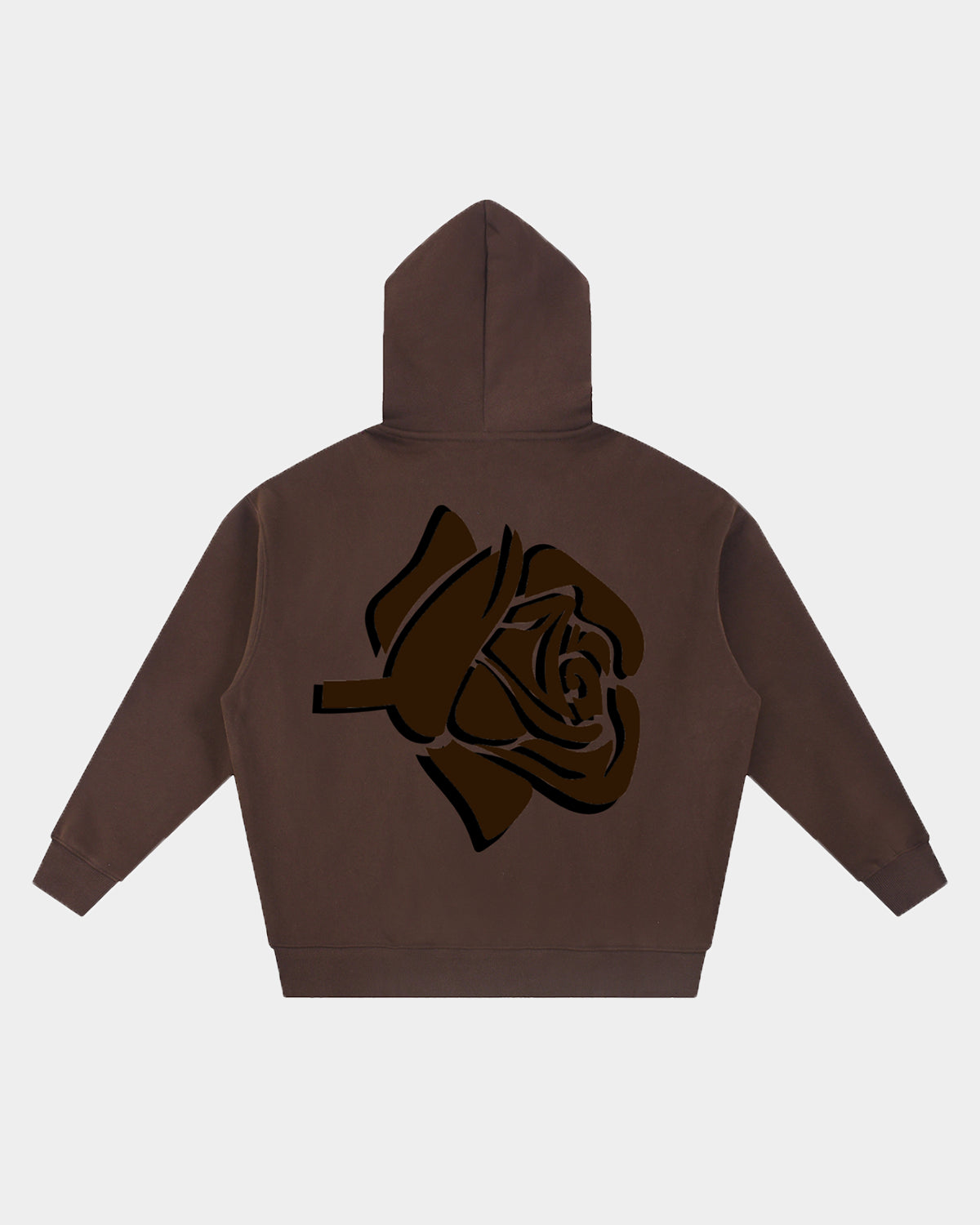 Luna Soul Back view Unisex Inner Soul Zip Hoodie Earth Mocha brown dual zip streetwear with large stylised rose graphic design. 345gsm