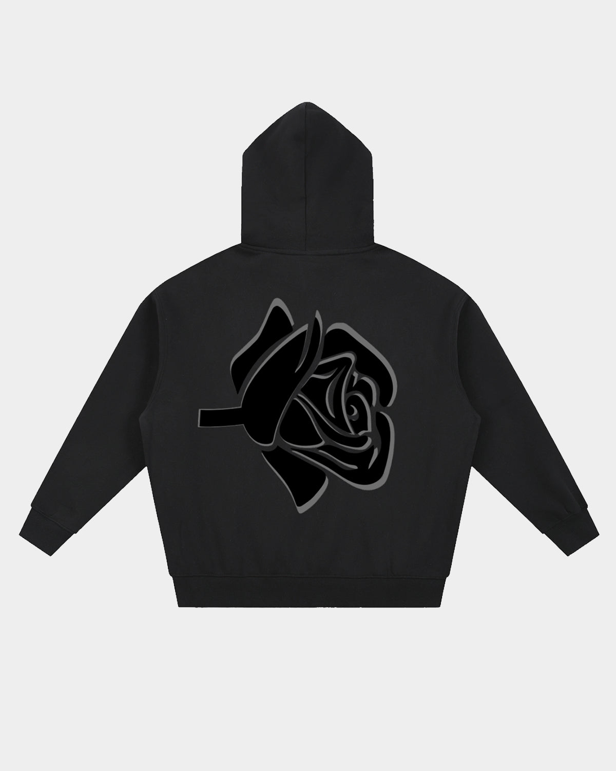 Luna Soul Back view Unisex Inner Soul Zip Hoodie Onyx Black dual zip streetwear with large stylised rose graphic design. 345gsm