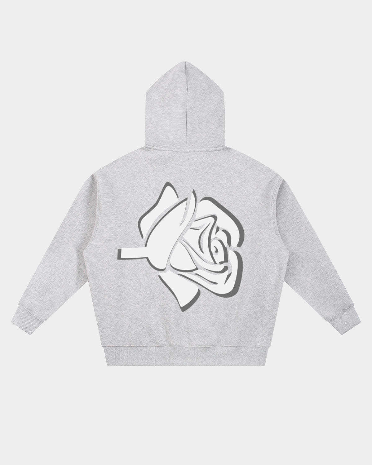 Luna Soul Back view Unisex Inner Soul Zip Hoodie Stone Melange light grey dual zip streetwear with large stylised rose graphic design. 345gsm