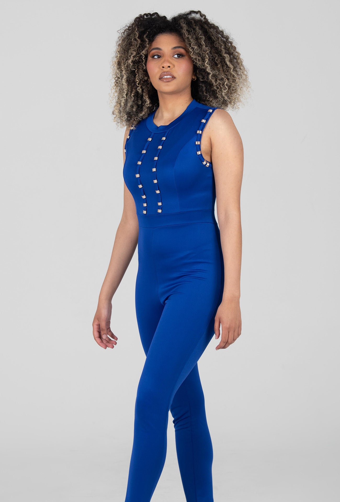 ROYAL BLUE BANDAGE JUMPSUIT - BLUE