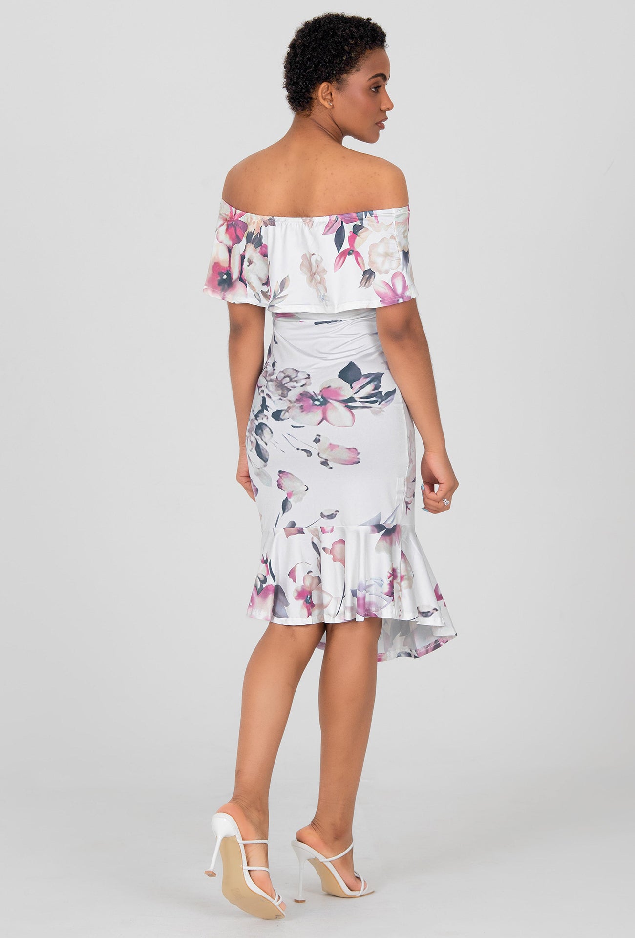 MERMAID FLORAL BARDOT DRESS - WHITE