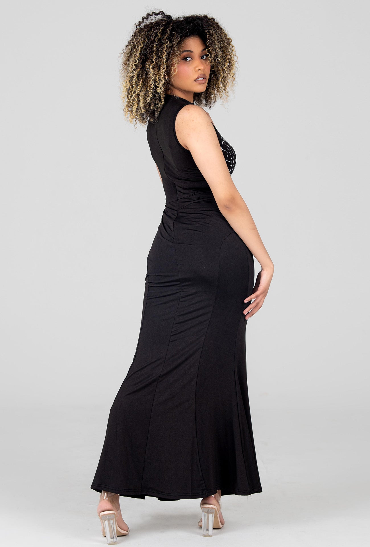 RAVEN PEARL EMBELLISHED MAXI DRESS - BLACK