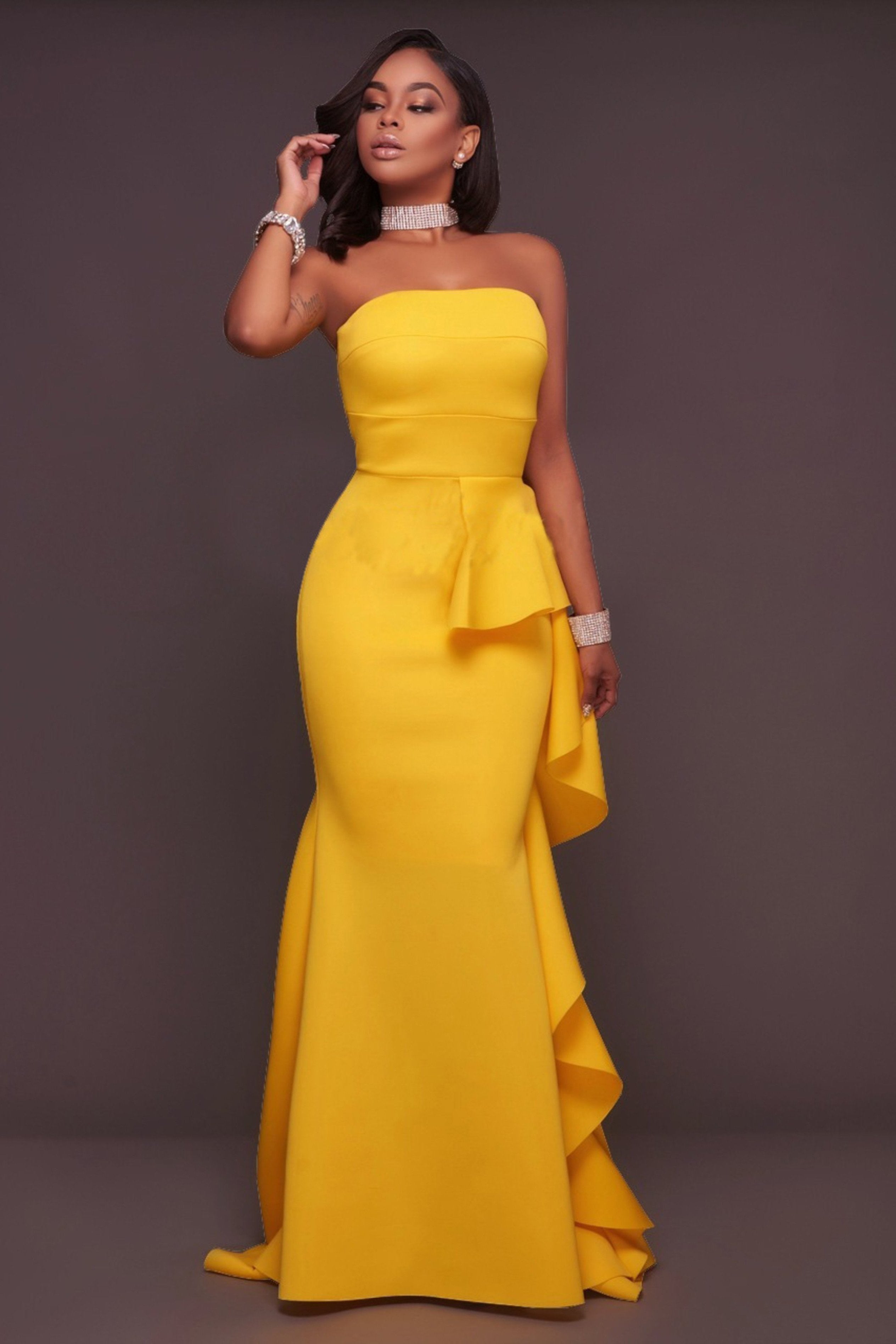 BANDEAU RUFFLE MAXI DRESS - YELLOW | Luna Soul