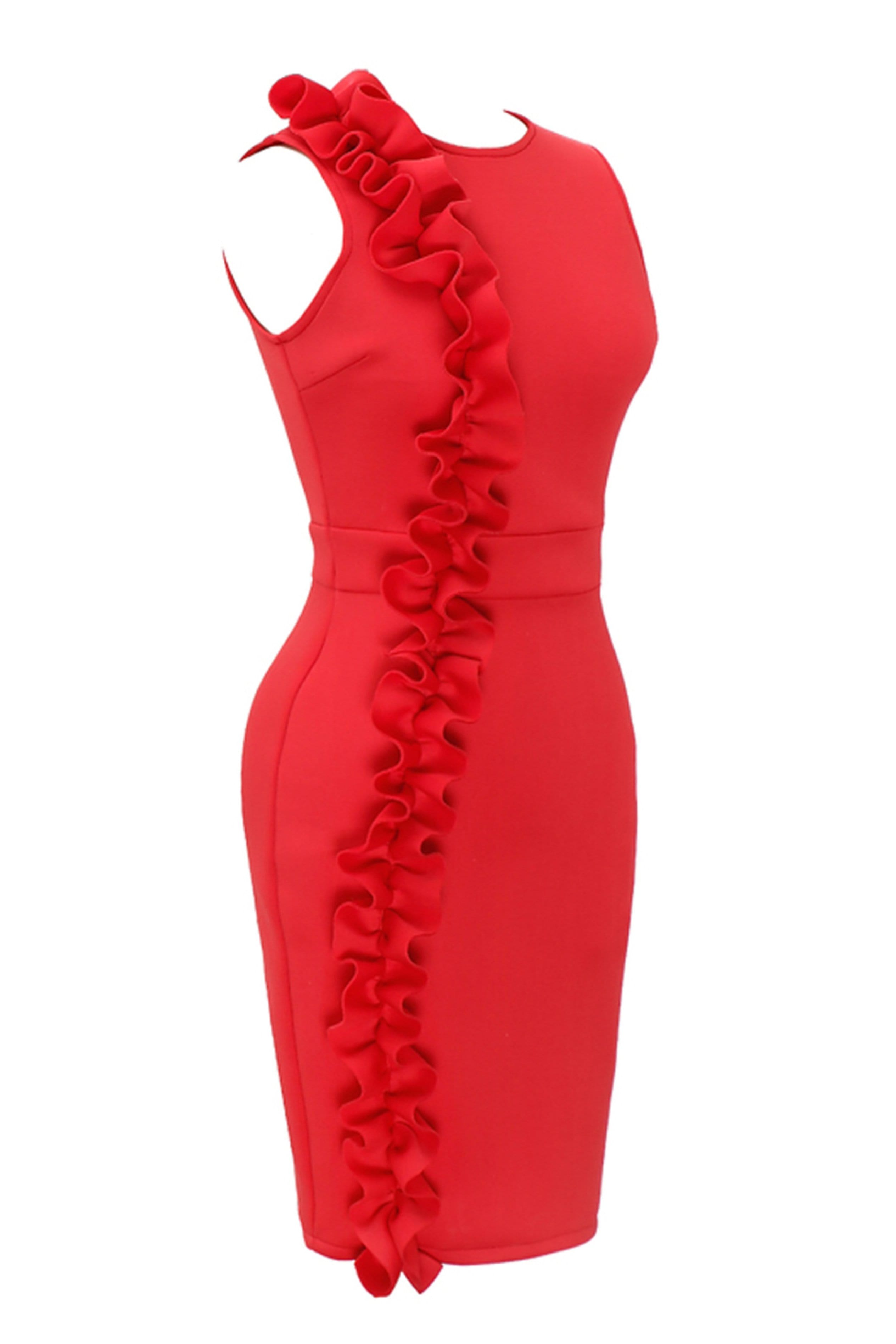 VERMELHO SIDE RUFFLE DRESS - RED | Luna Soul