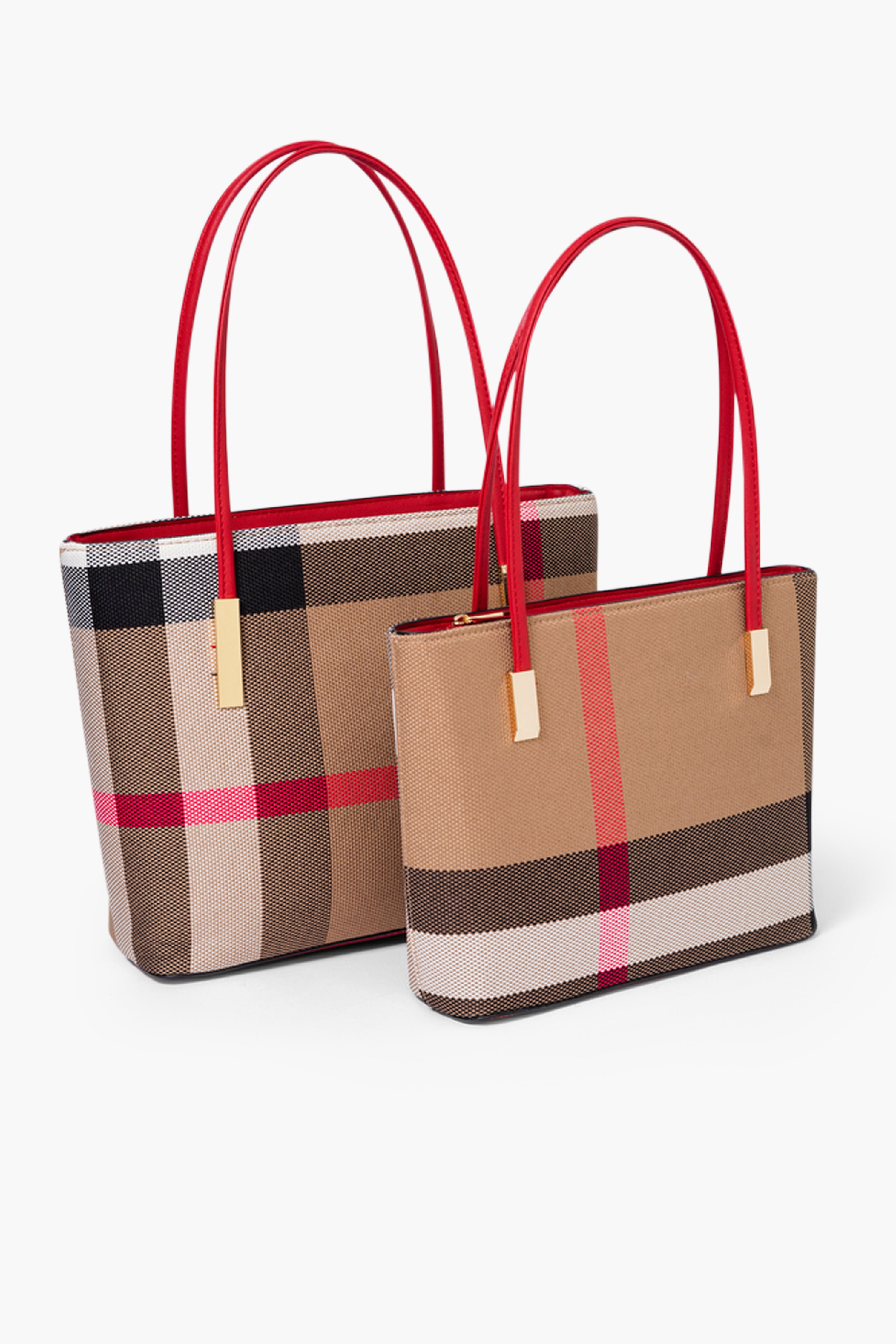 MADRA CHECK TOTE BAG SET - RED