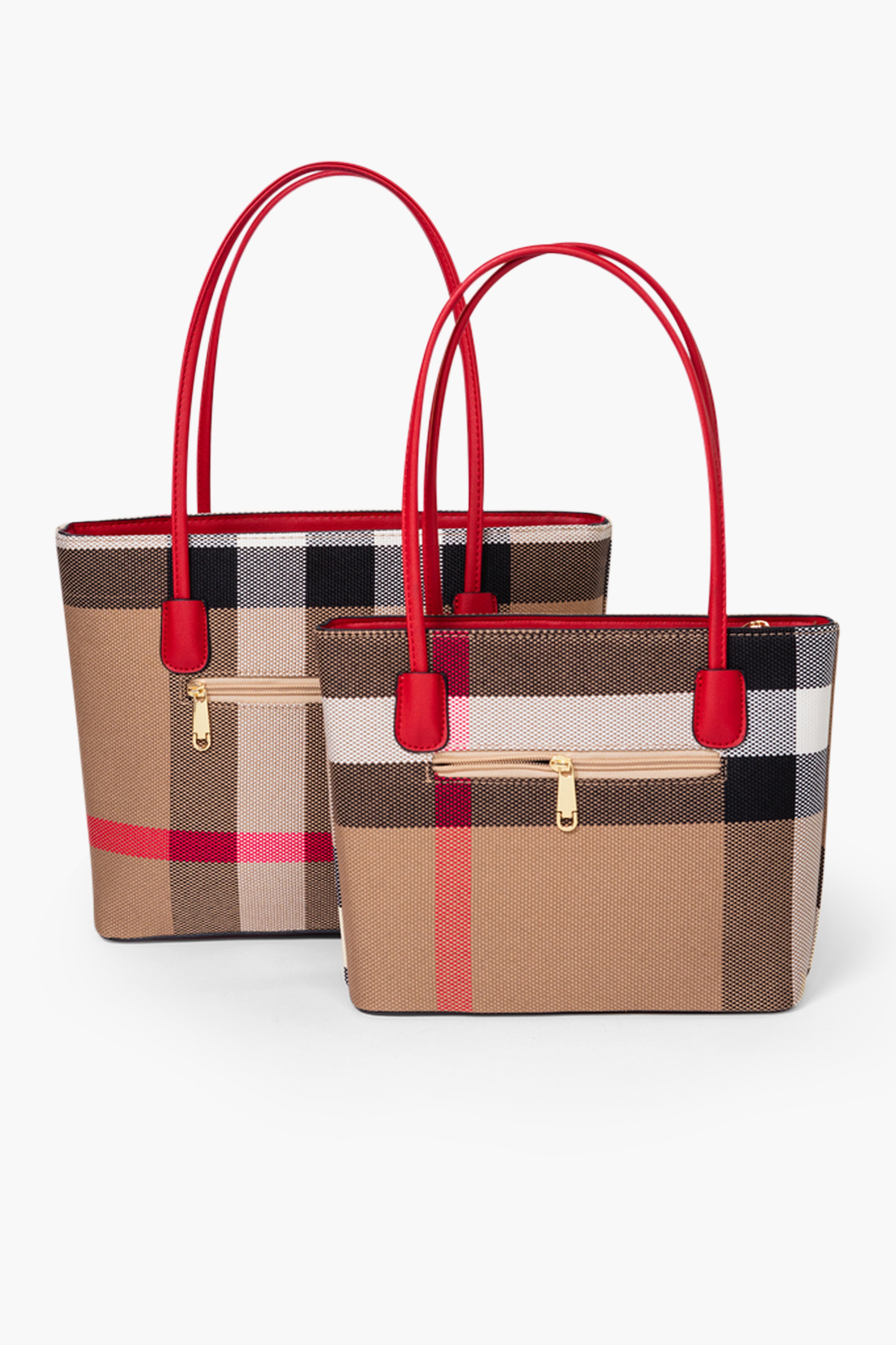 MADRA CHECK TOTE BAG SET - RED
