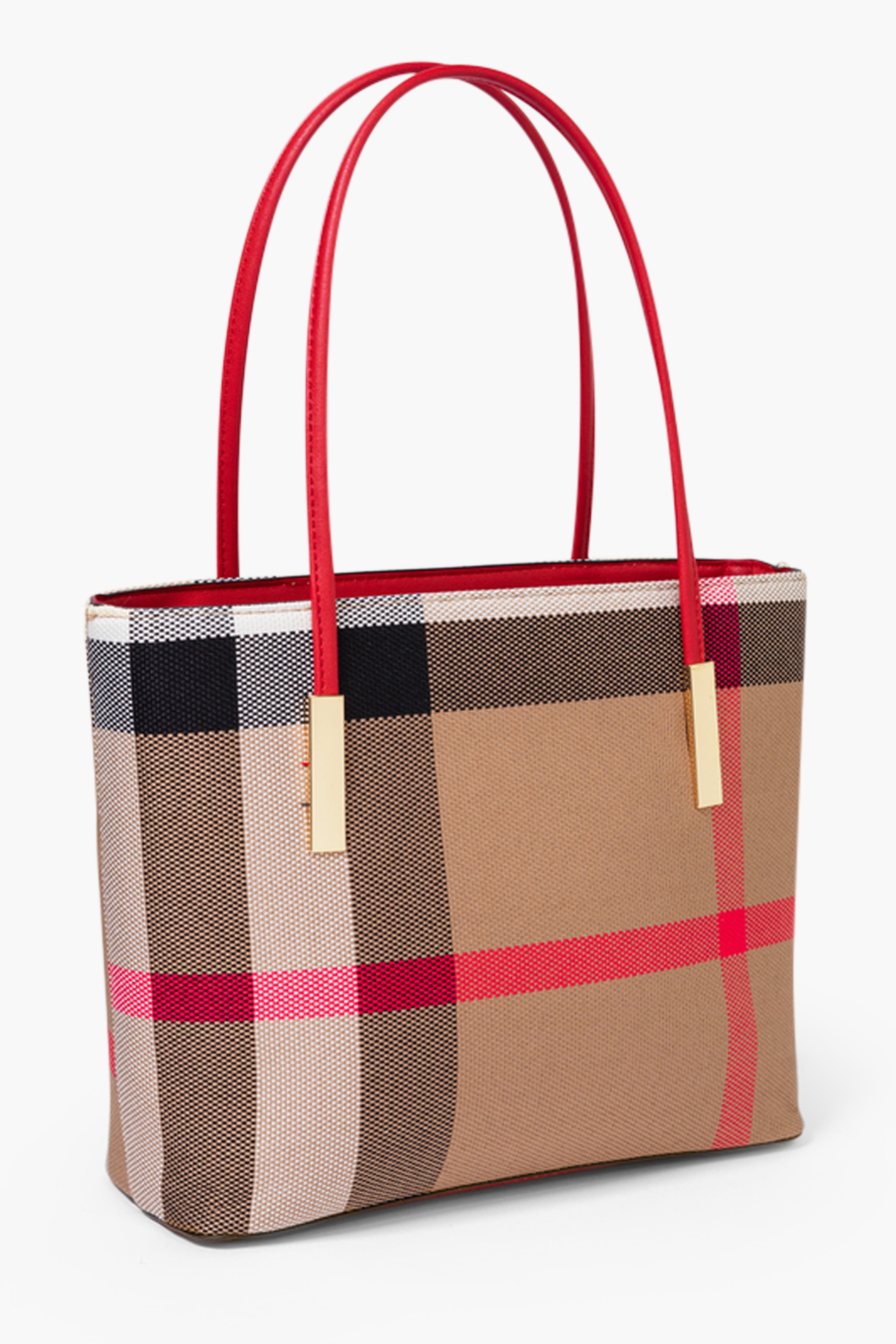 MADRA CHECK TOTE BAG - RED