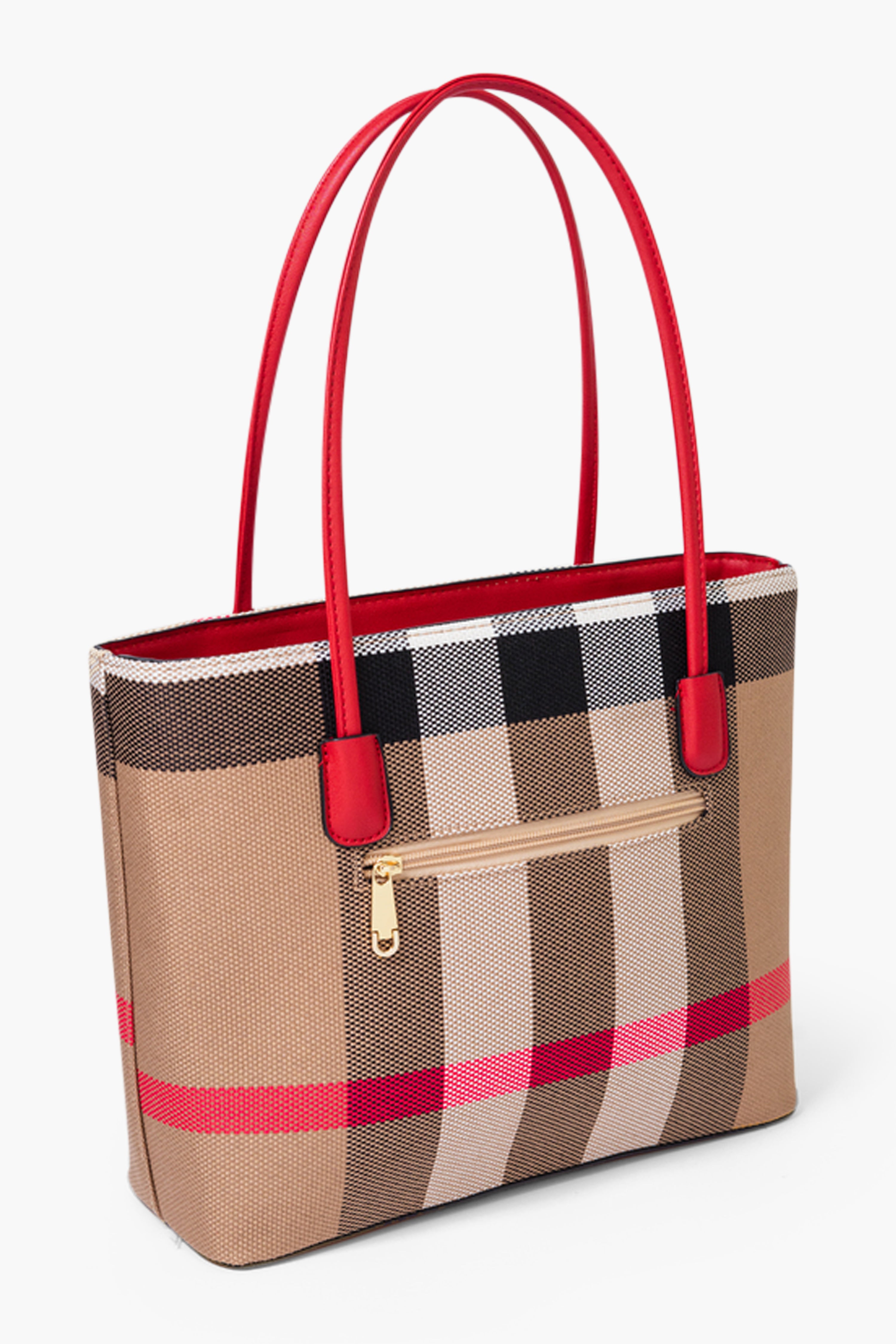 MADRA CHECK TOTE BAG - RED