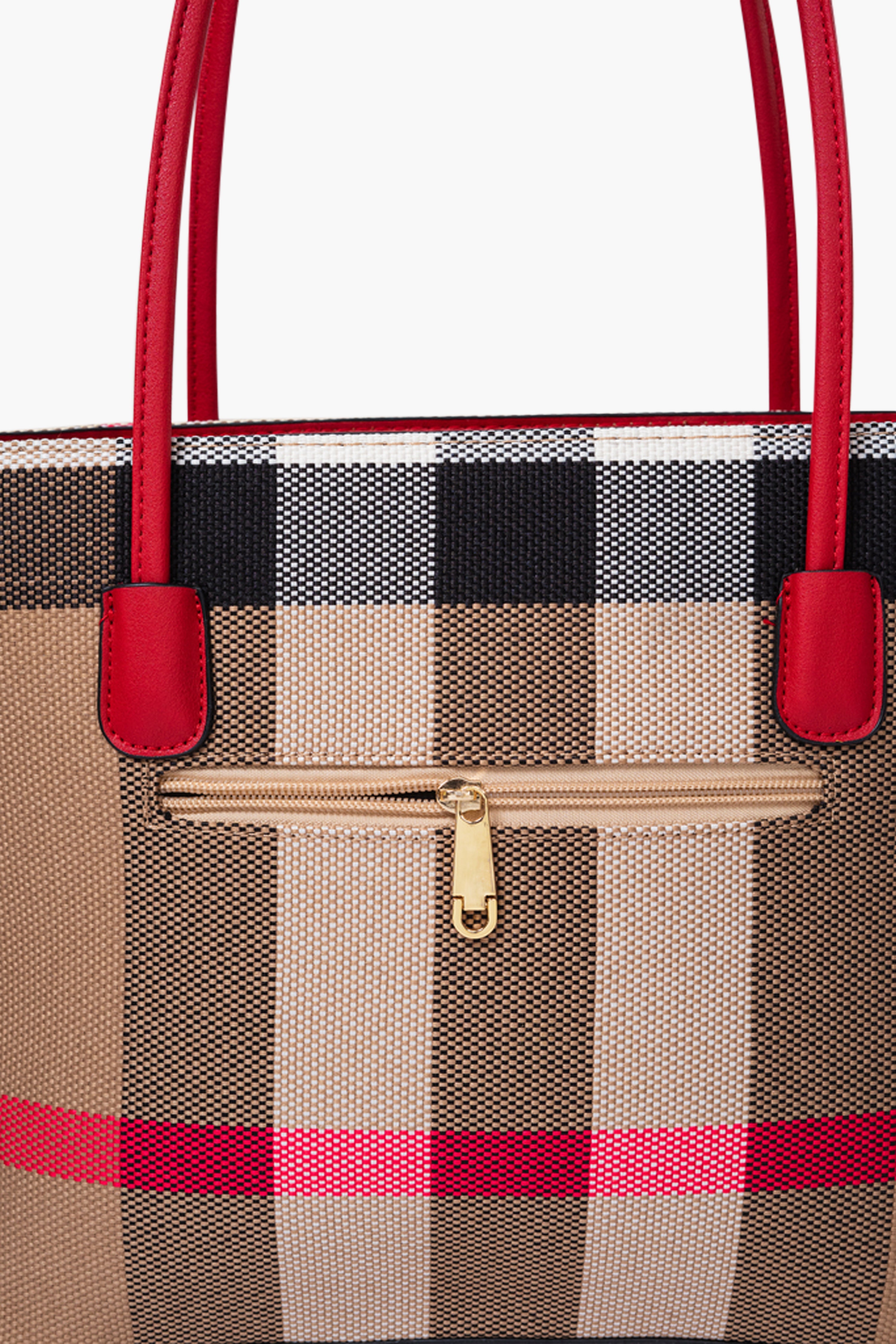 MADRA CHECK TOTE BAG - RED