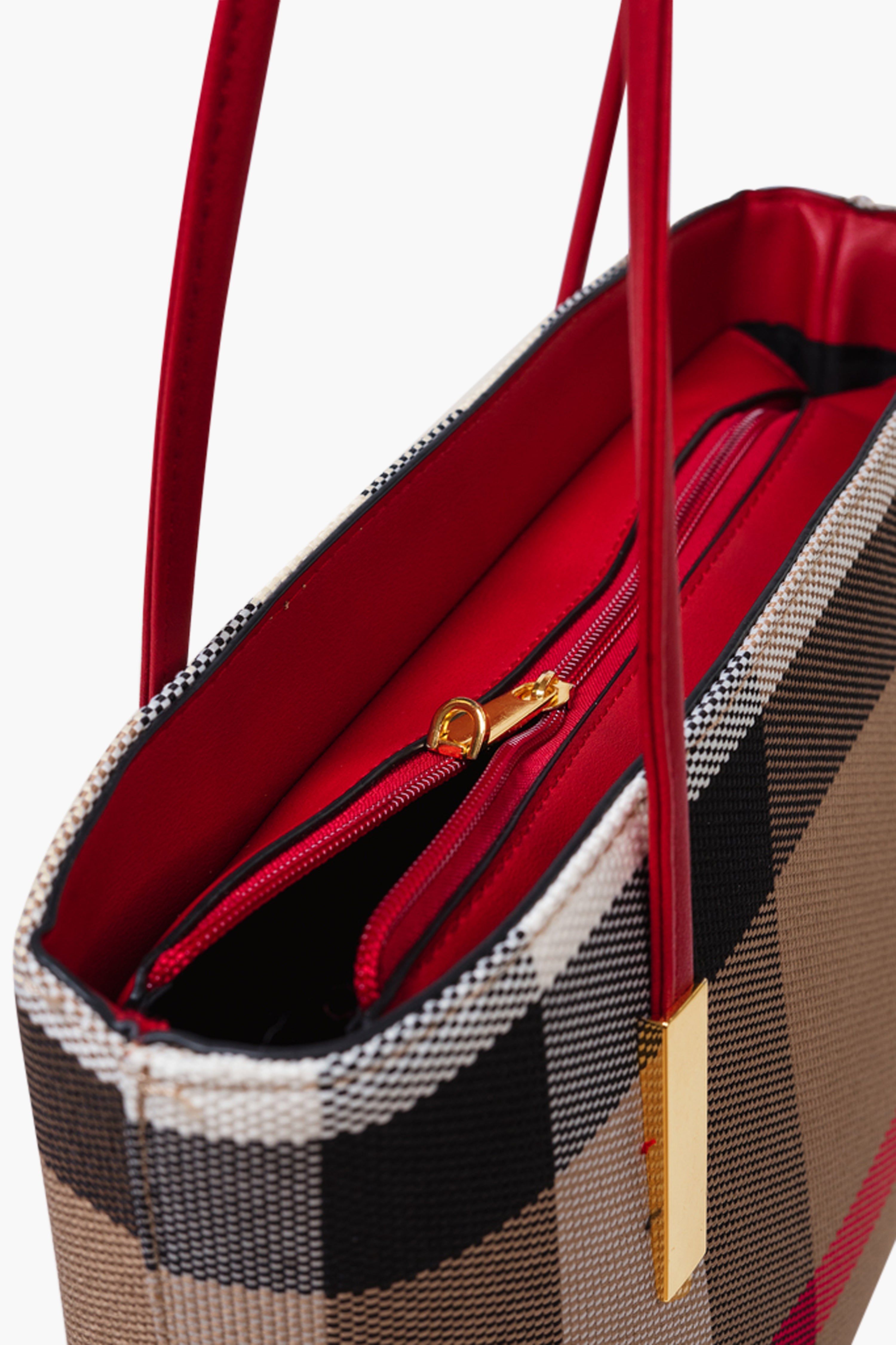 MADRA CHECK TOTE BAG - RED