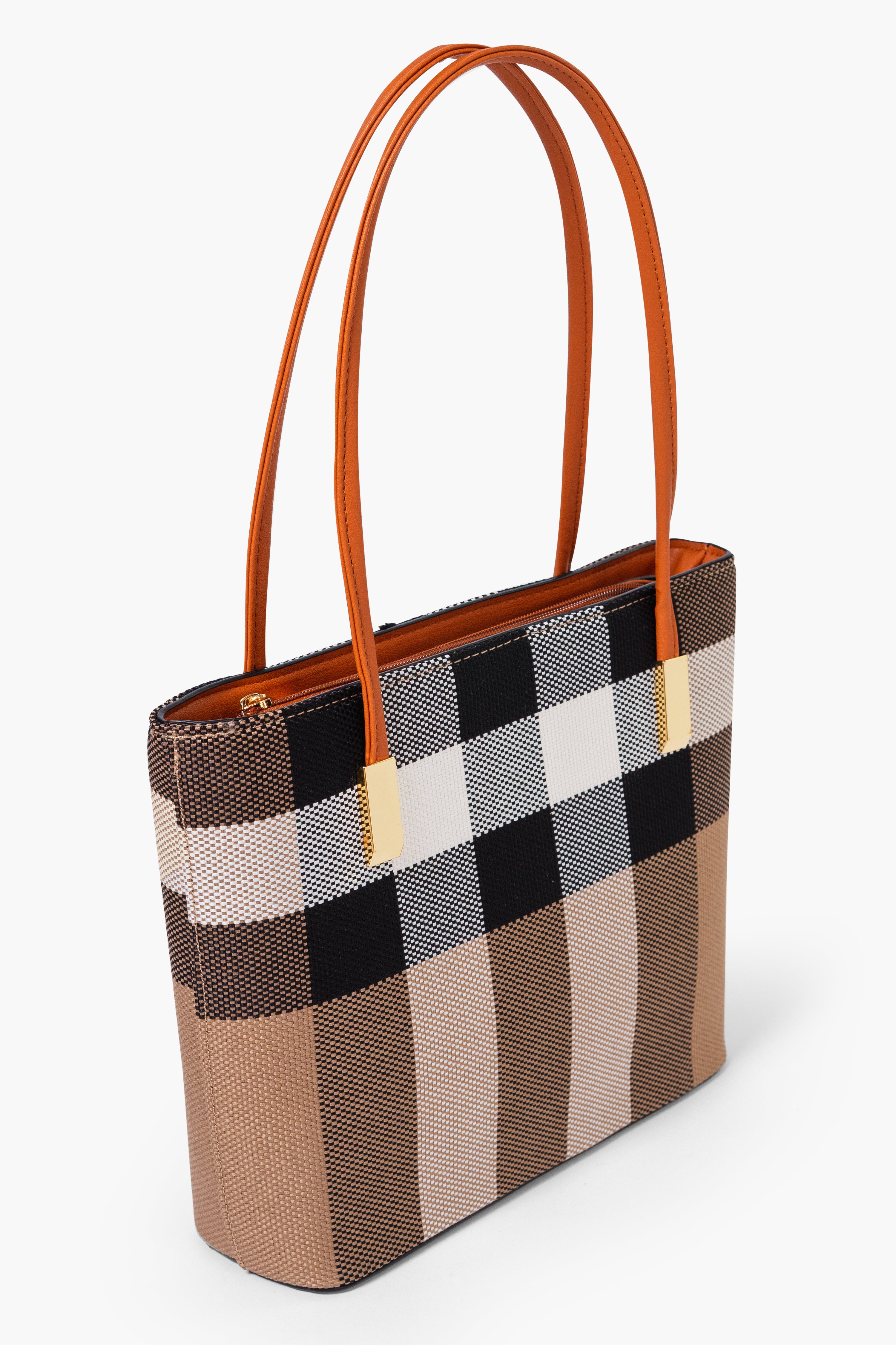 MADRA CHECK TOTE BAG MINI - BROWN