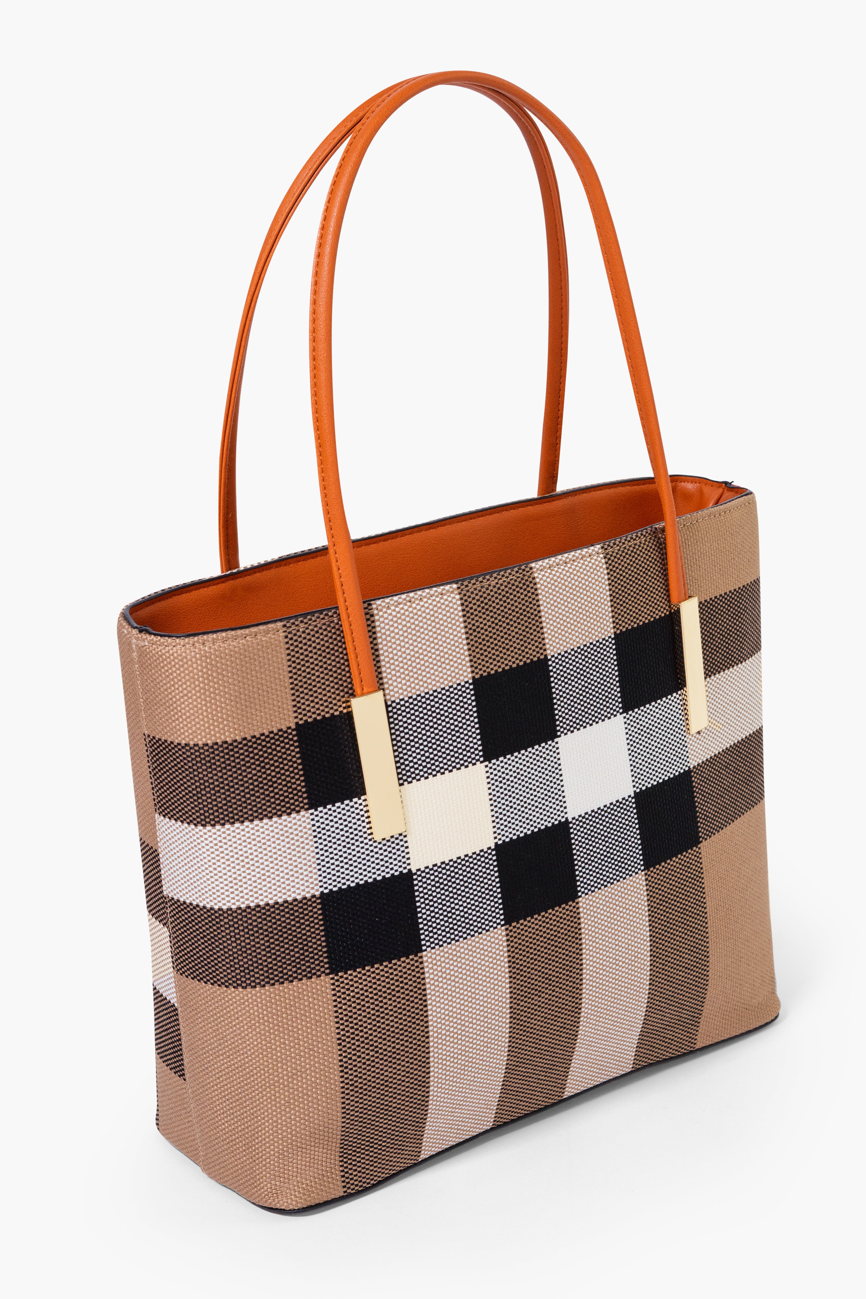 MADRA CHECK TOTE BAG - BROWN