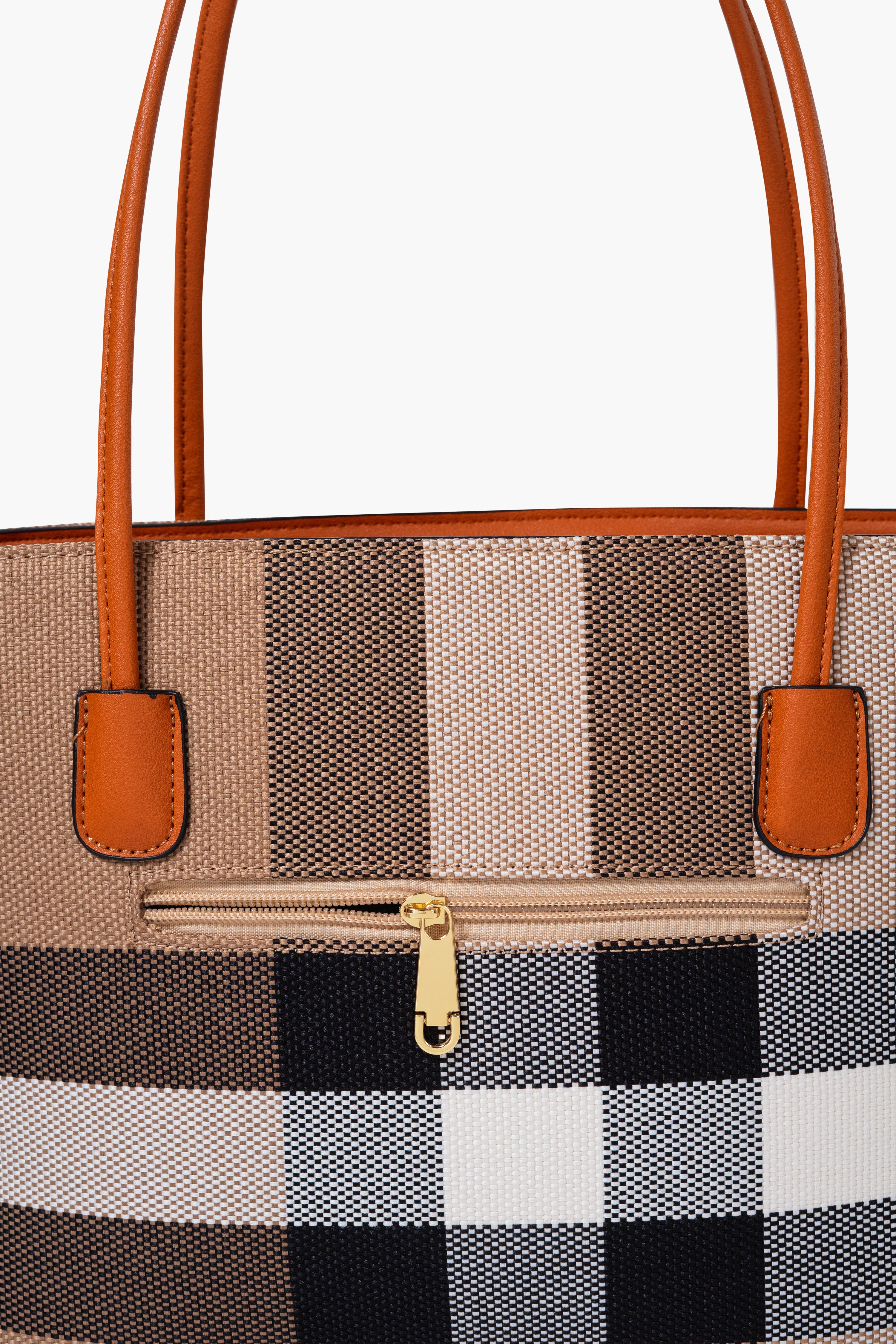 MADRA CHECK TOTE BAG - BROWN