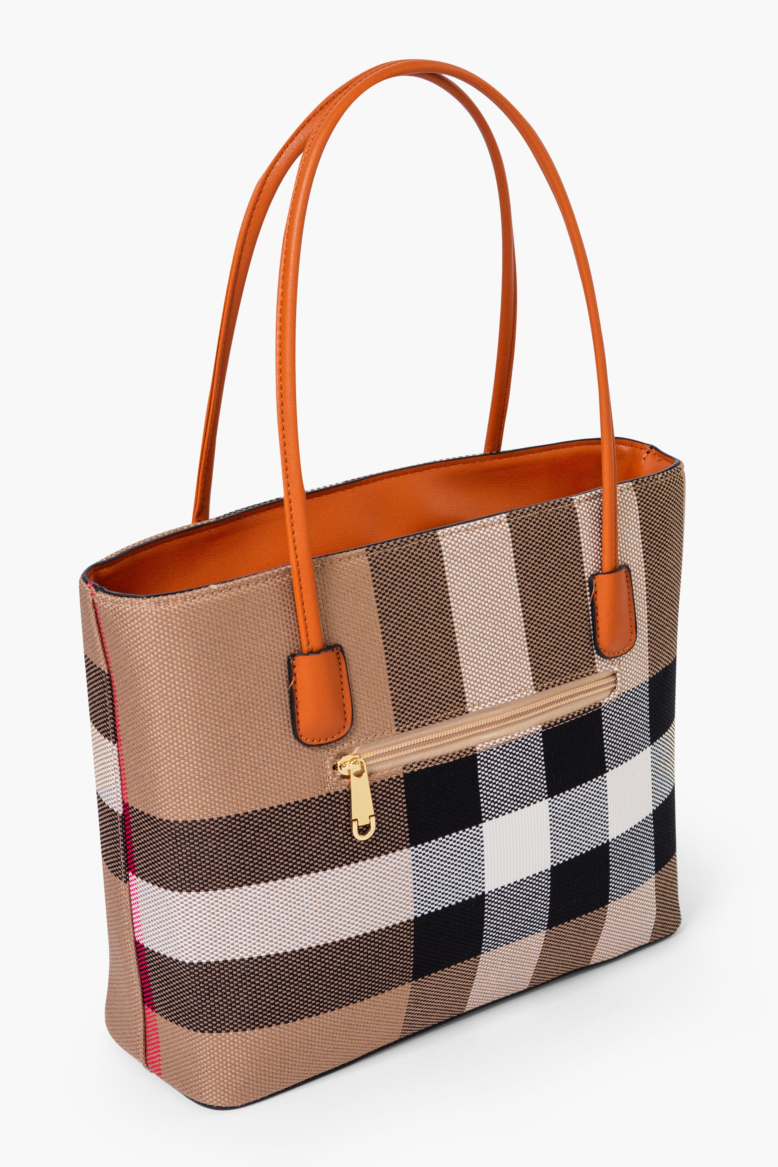 MADRA CHECK TOTE BAG - BROWN