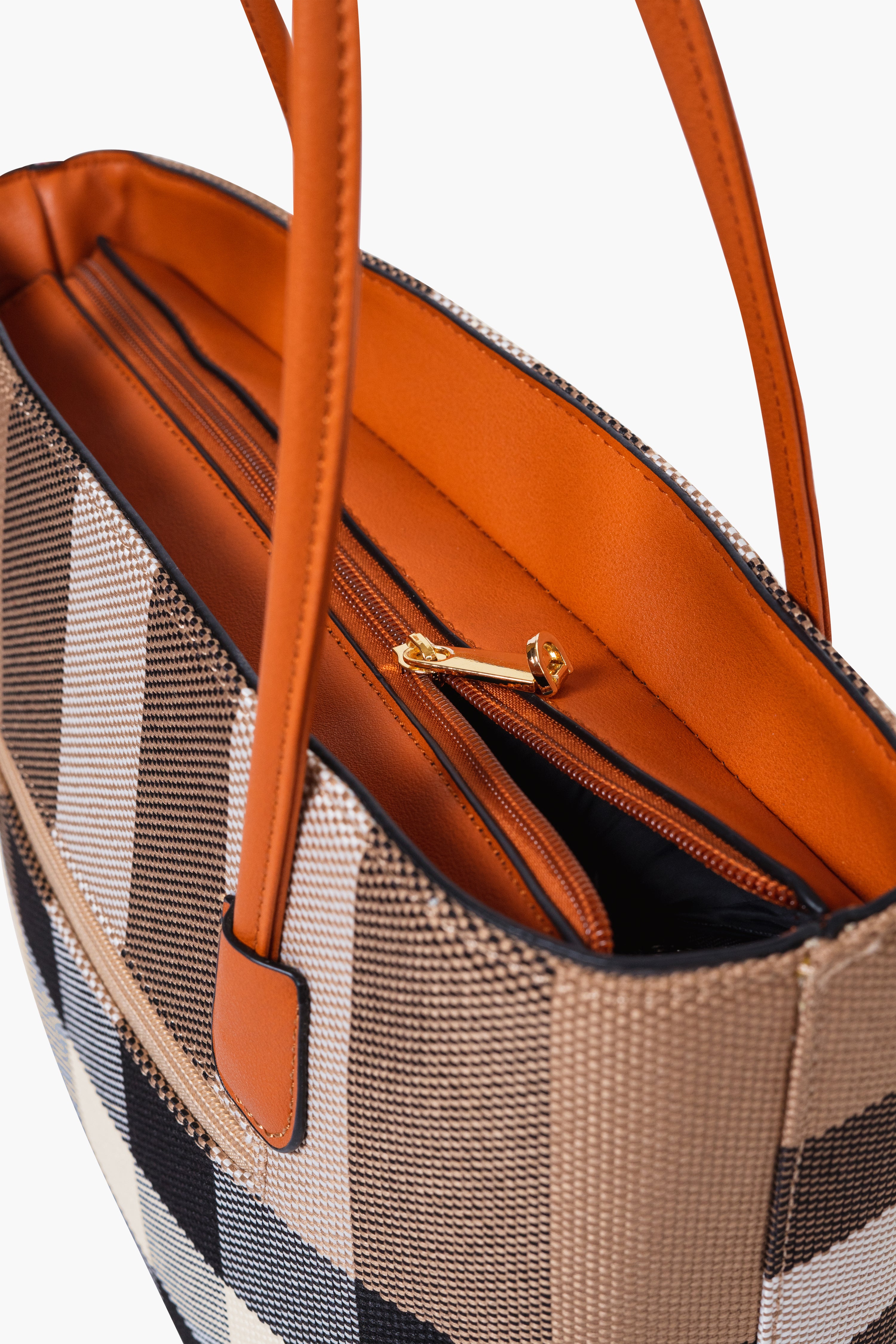 MADRA CHECK TOTE BAG - BROWN