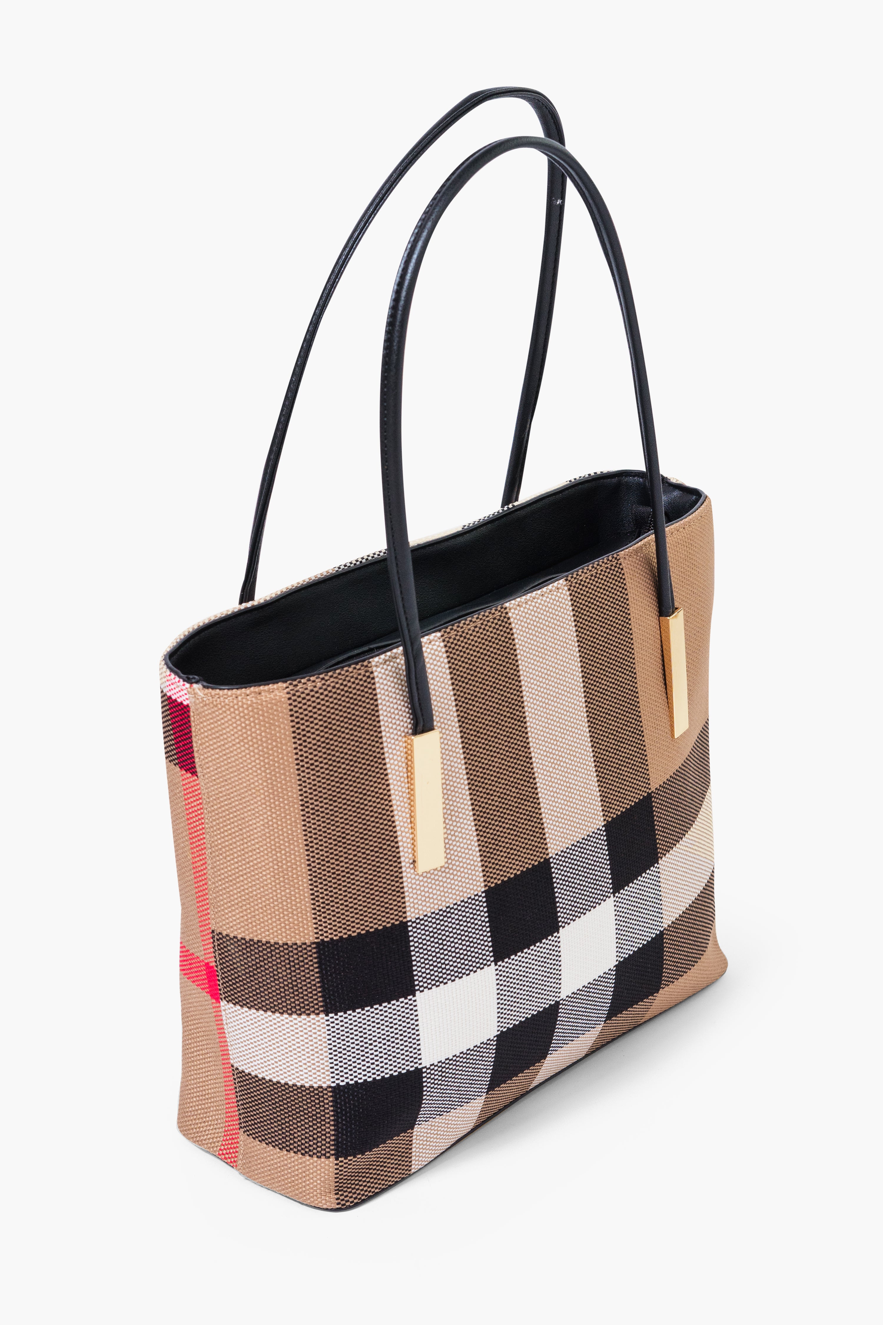 MADRA CHECK TOTE BAG - BLACK