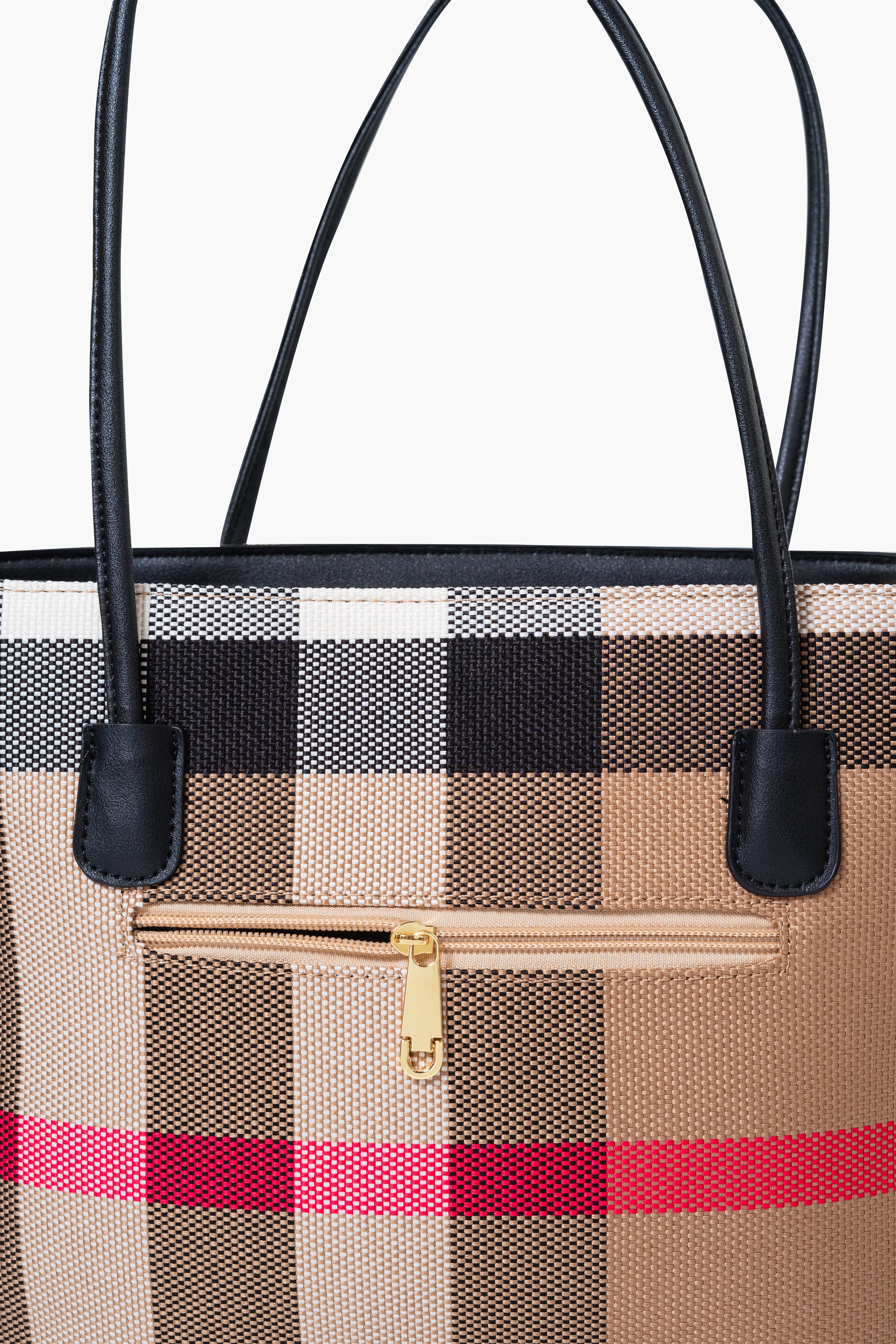 MADRA CHECK TOTE BAG - BLACK