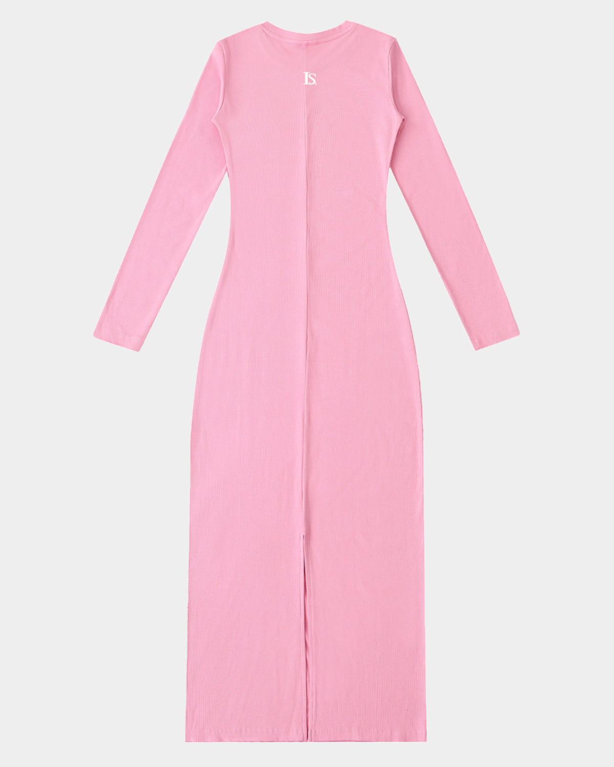 The Quiet Muse Maxi Dress by Luna Soul is a long-sleeve bodycon maxi dress in pink featuring the LS monogram and a streamlined bodycon fit. 275gsm