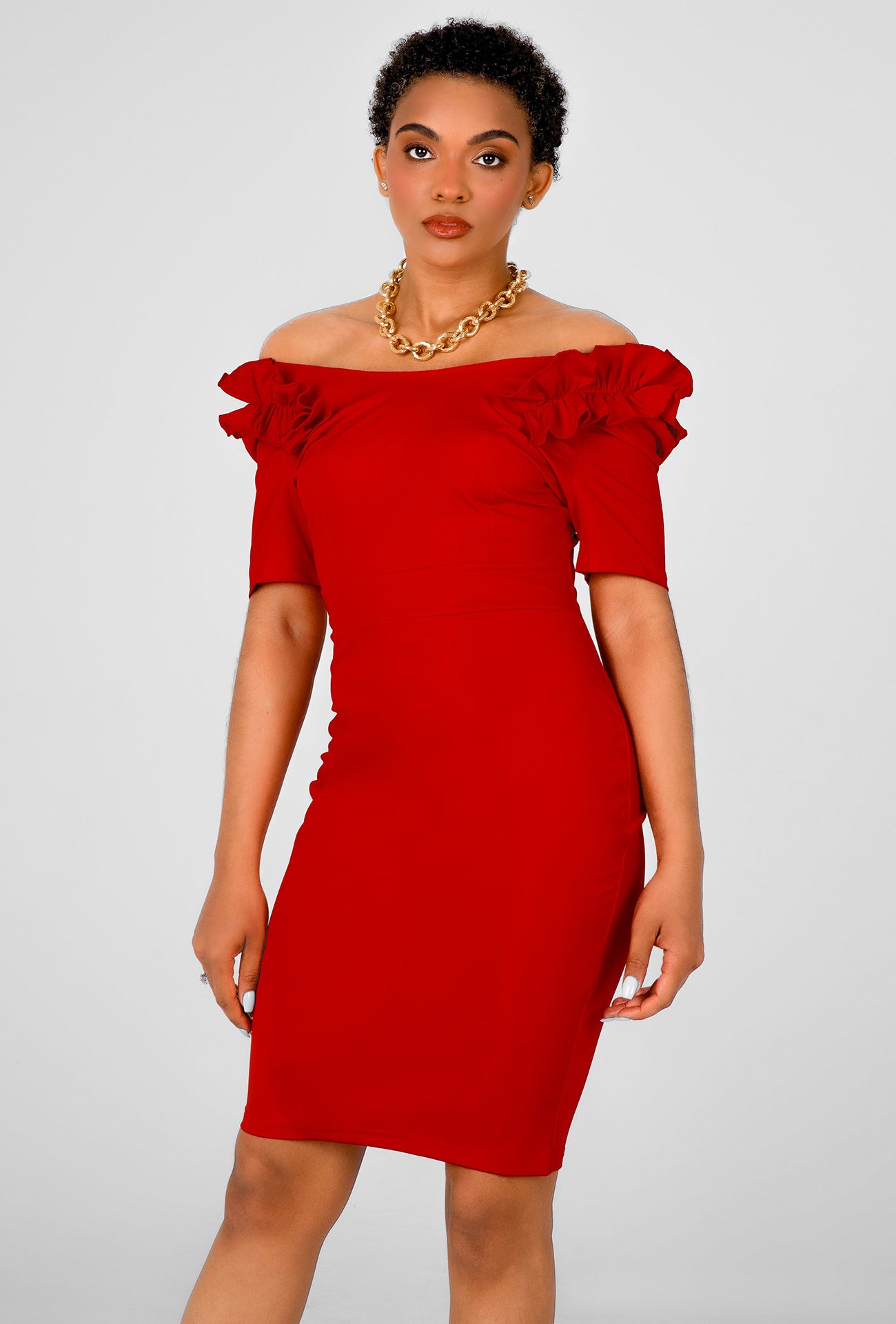 RUFFLE CLOUD DRESS - RED