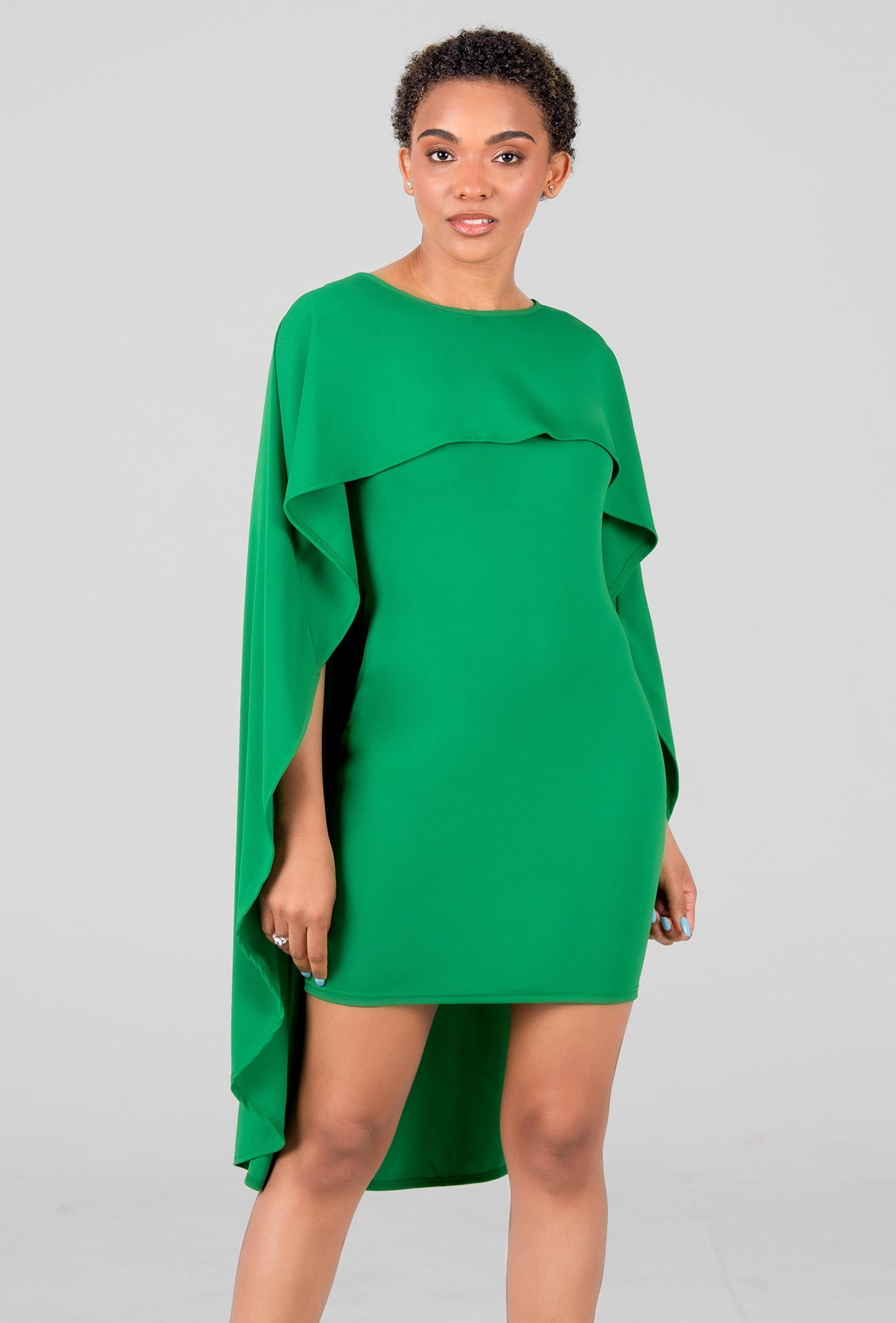 SLIT VERDE BACK CAPE DRESS - GREEN