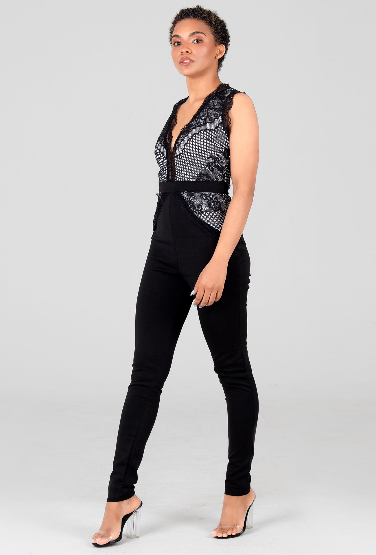 DIMNESS LACE JUMPSUIT - BLACK