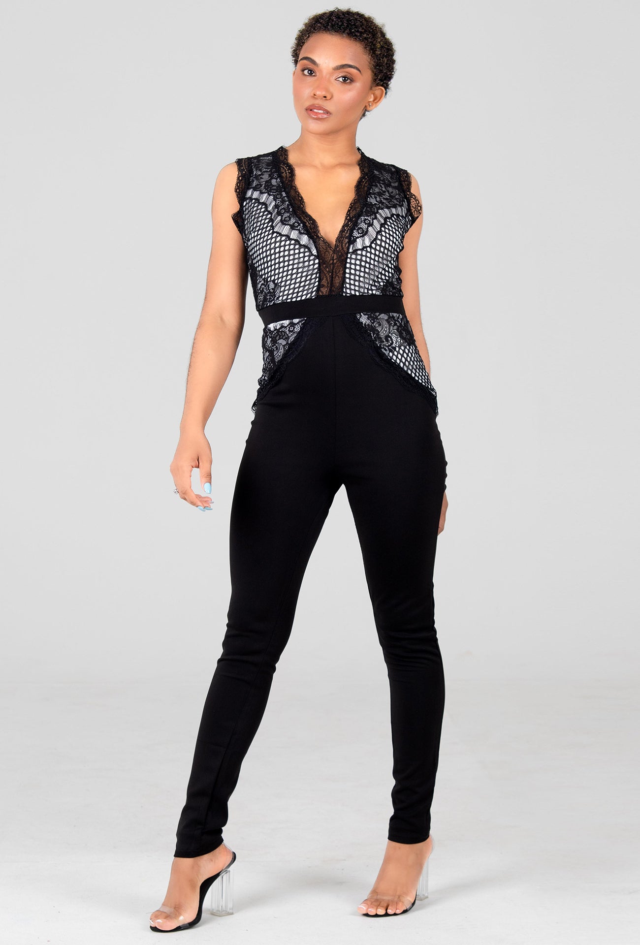 DIMNESS LACE JUMPSUIT - BLACK