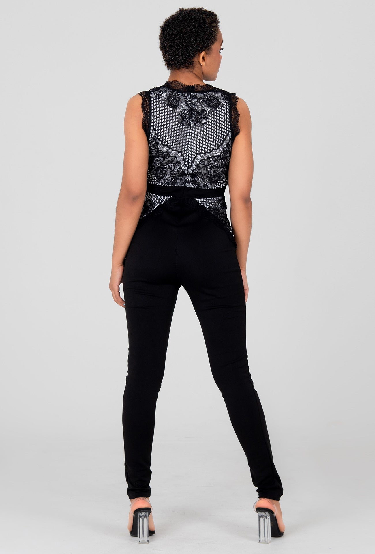 DIMNESS LACE JUMPSUIT - BLACK