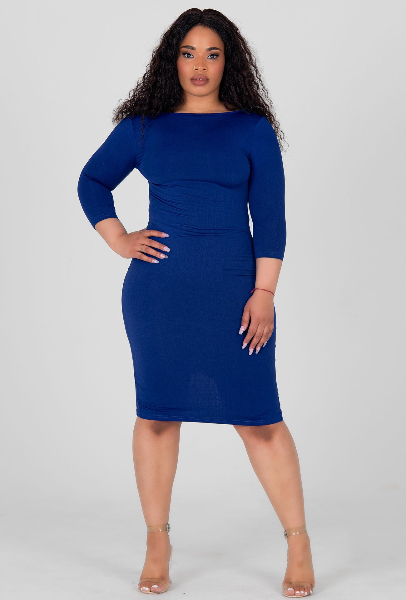 VAGUE BLUE FRONT ZIP DRESS - BLUE