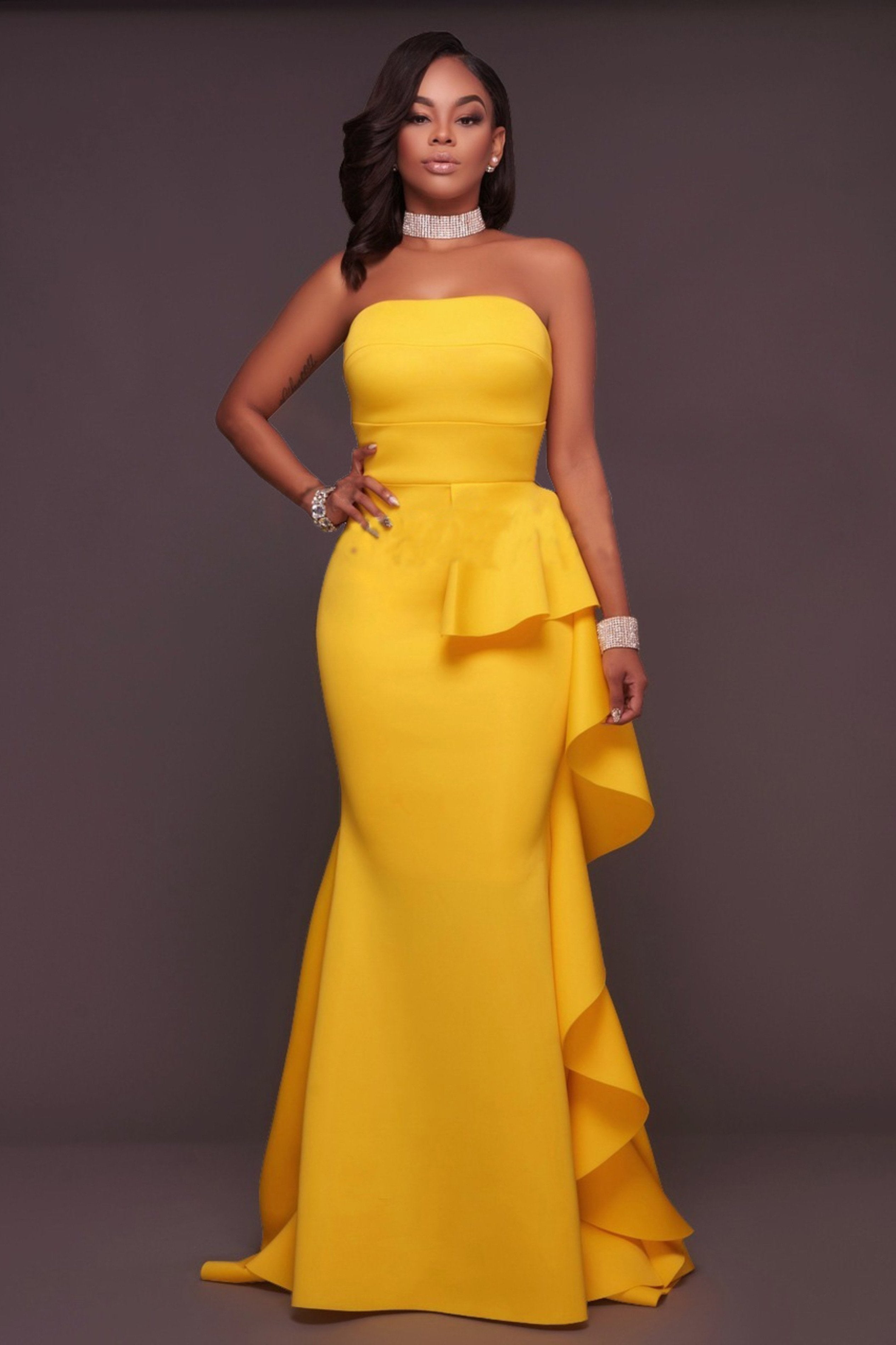 BANDEAU RUFFLE MAXI DRESS - YELLOW | Luna Soul 