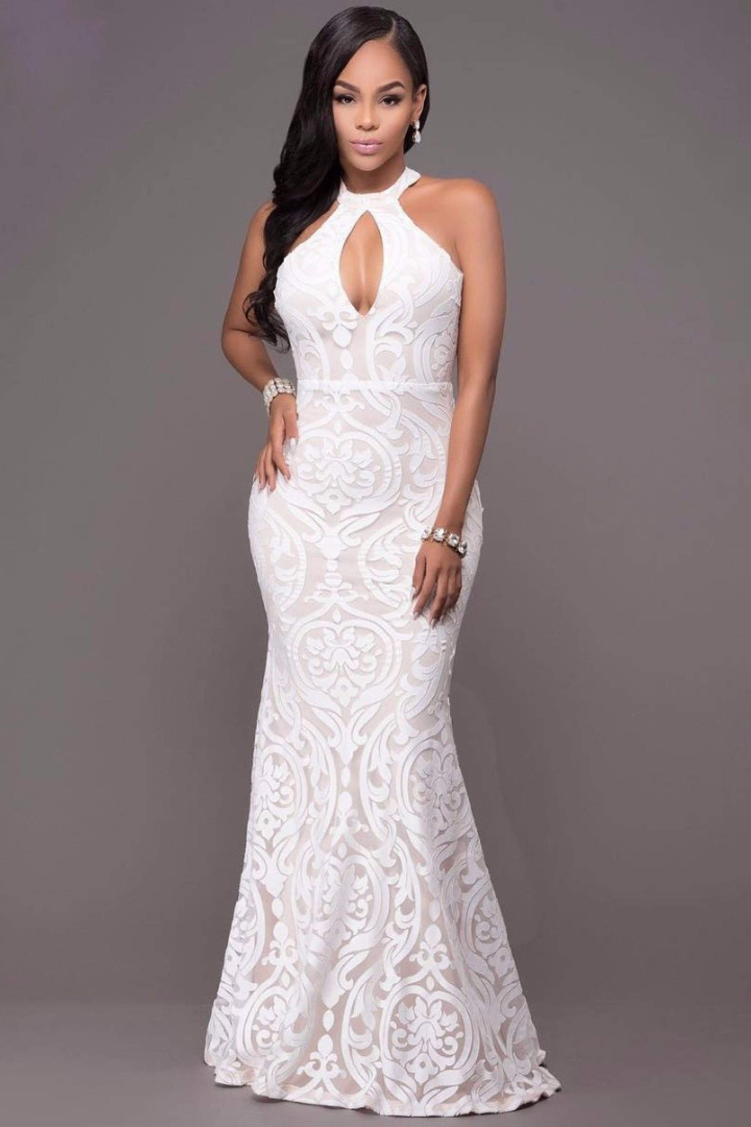 TWIST NECK MERMAID MAXI DRESS - WHITE | Luna Soul 