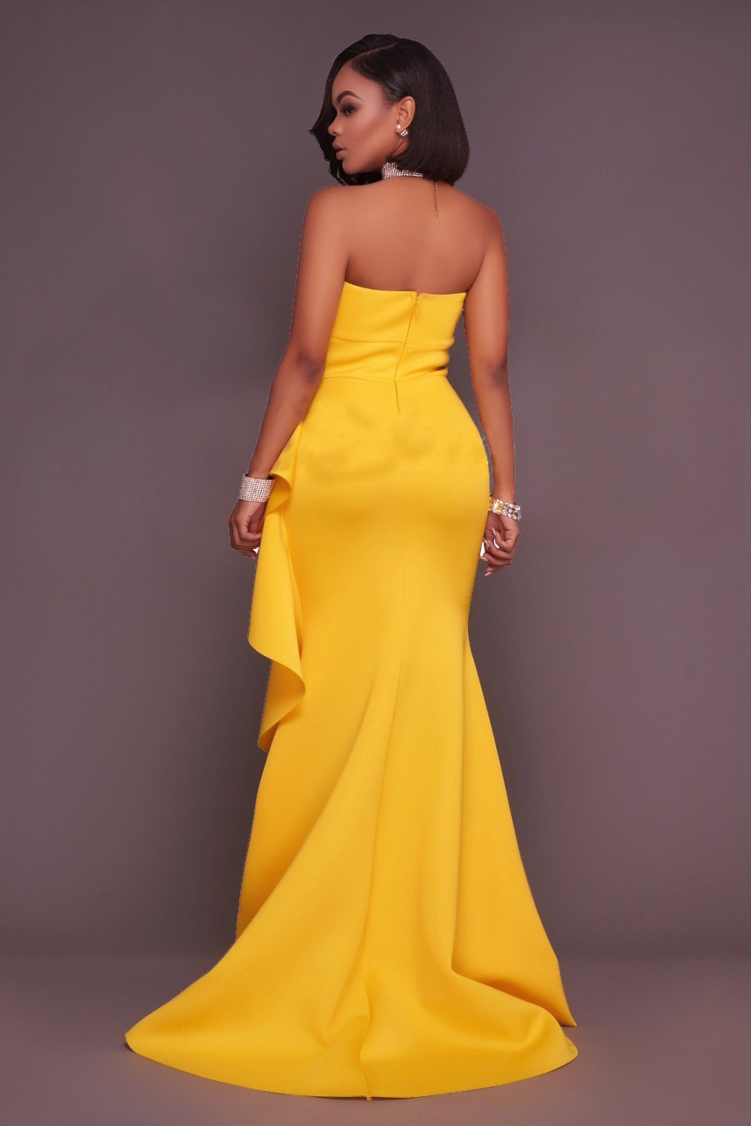 BANDEAU RUFFLE MAXI DRESS - YELLOW | Luna Soul 