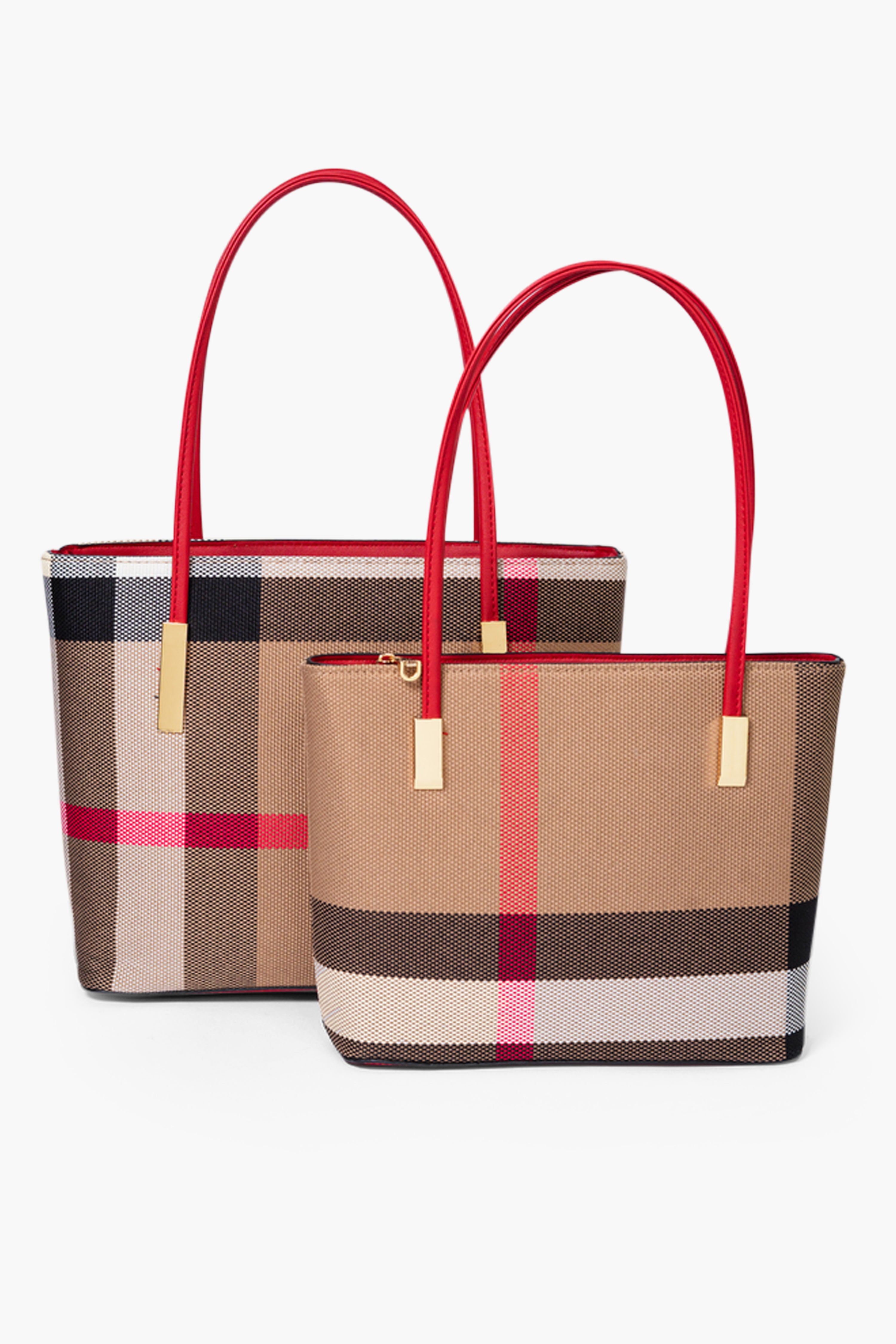MADRA CHECK TOTE BAG SET - RED