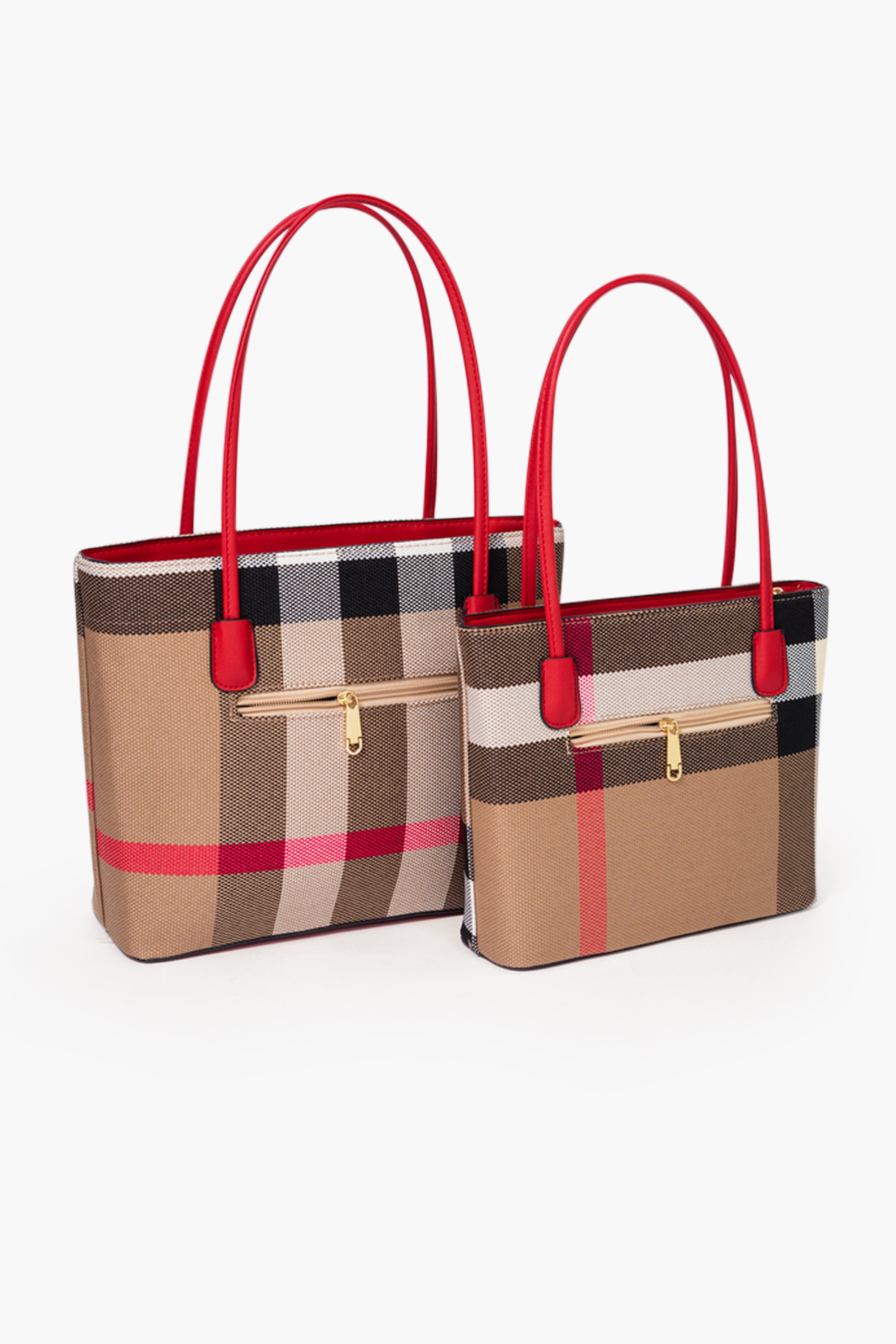 MADRA CHECK TOTE BAG SET - RED