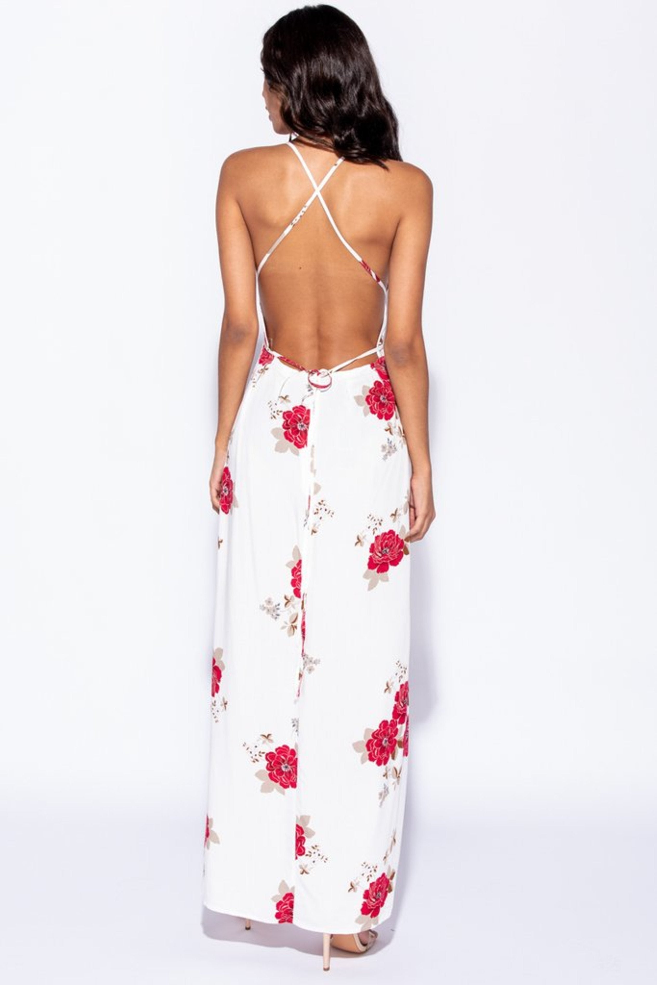 RED FLORAL SLIT MAXI DRESS - WHITE | Luna Soul 
