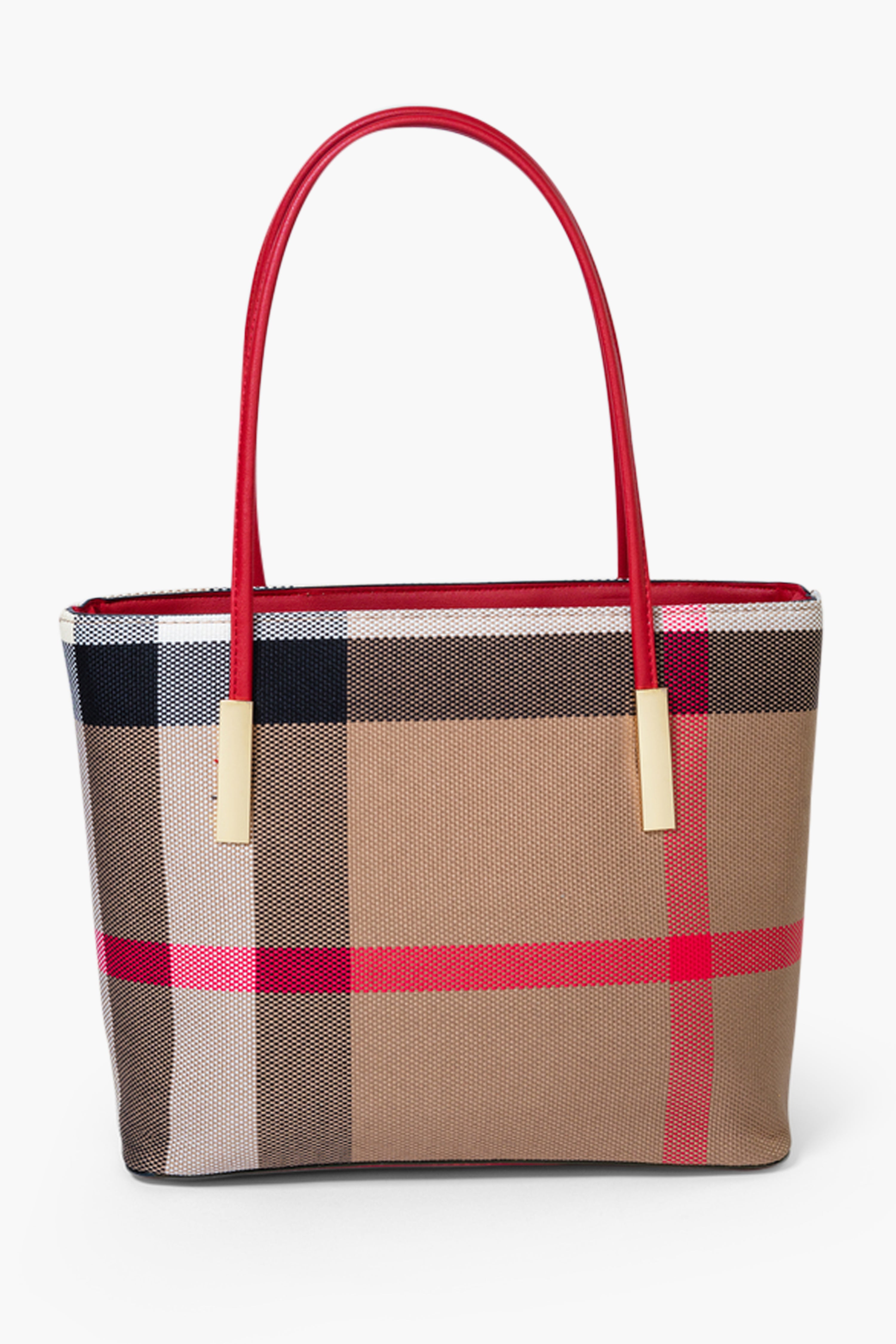 MADRA CHECK TOTE BAG - RED