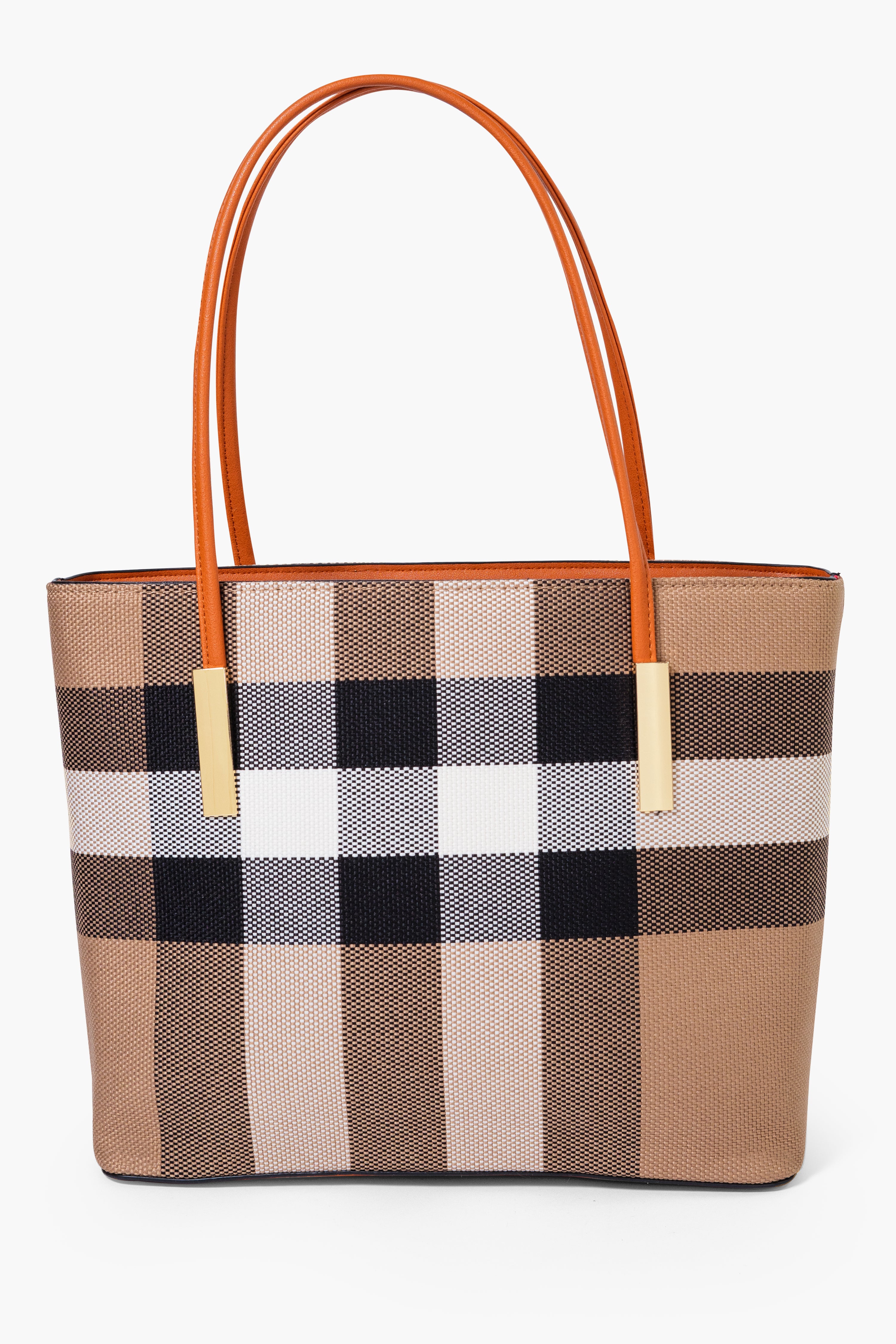 MADRA CHECK TOTE BAG - BROWN