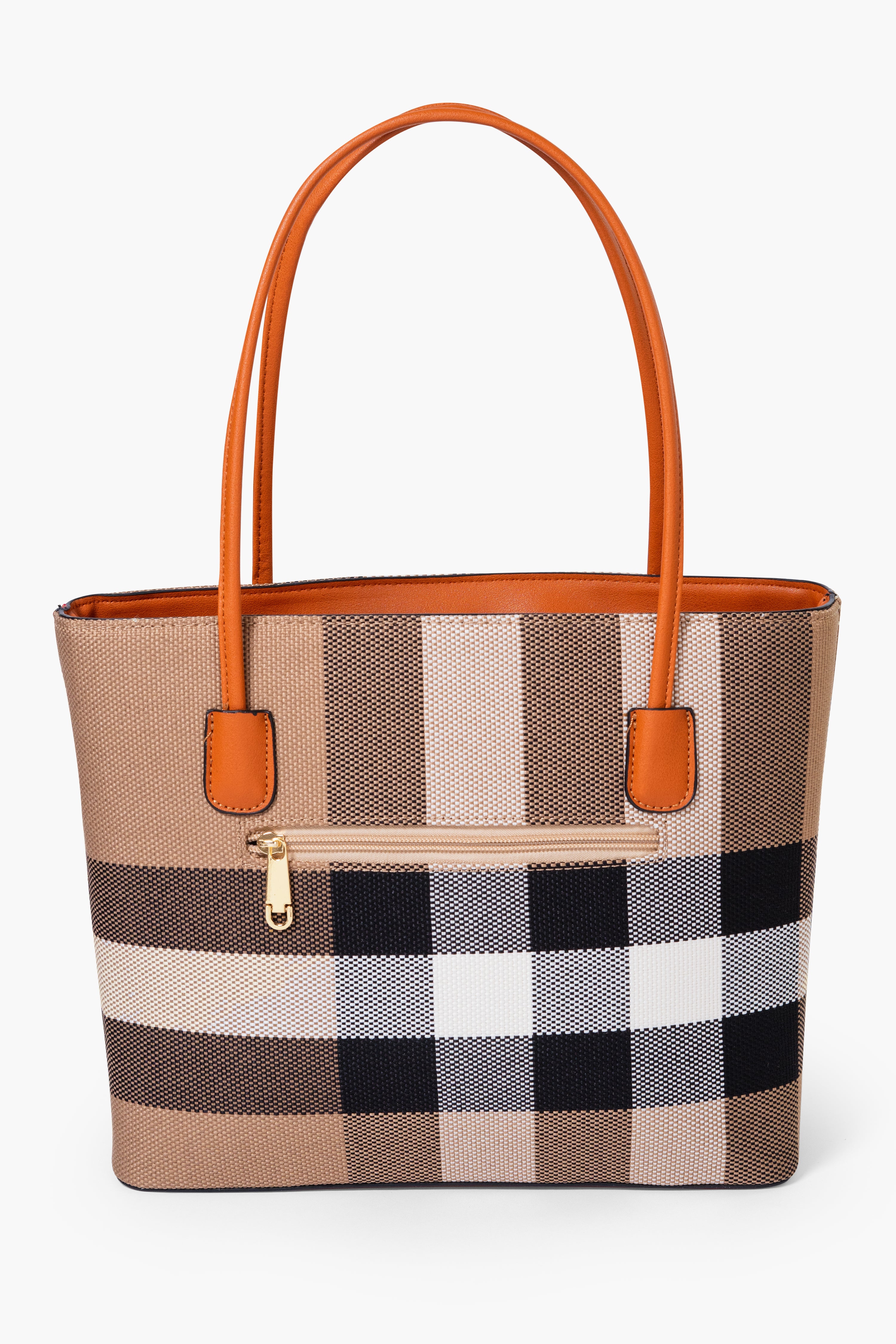 MADRA CHECK TOTE BAG - BROWN