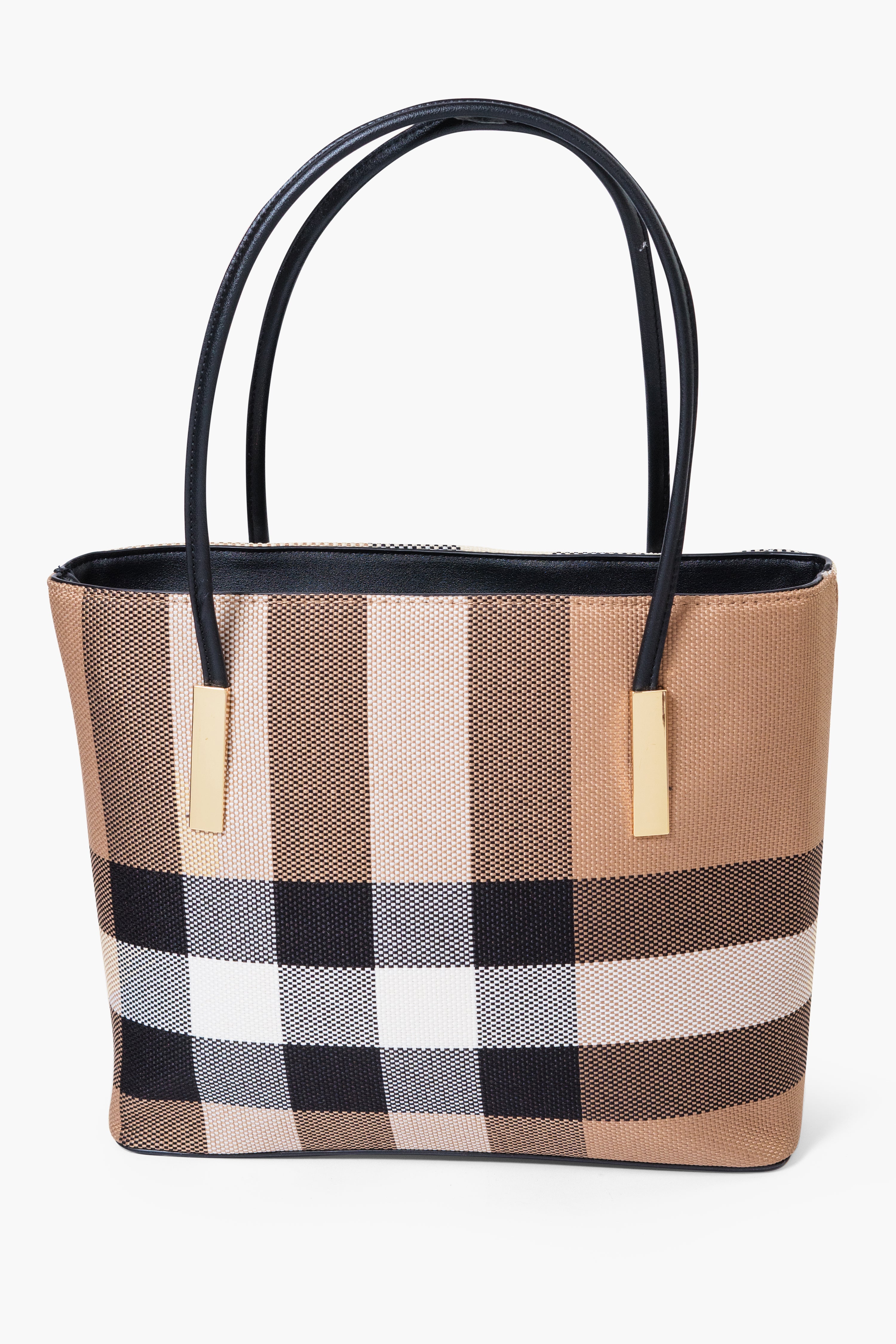 MADRA CHECK TOTE BAG - BLACK