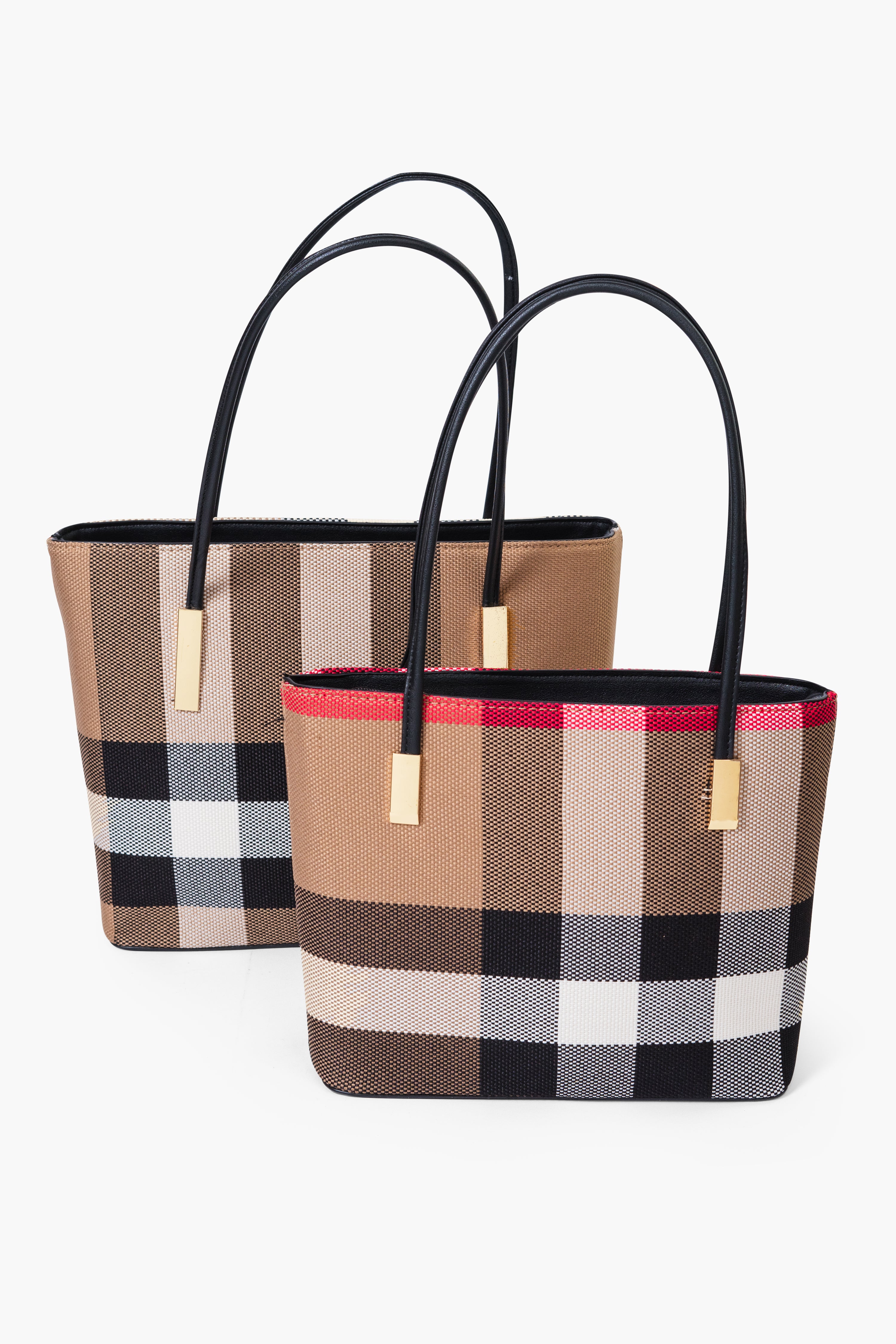 MADRA CHECK TOTE BAG SET - BLACK