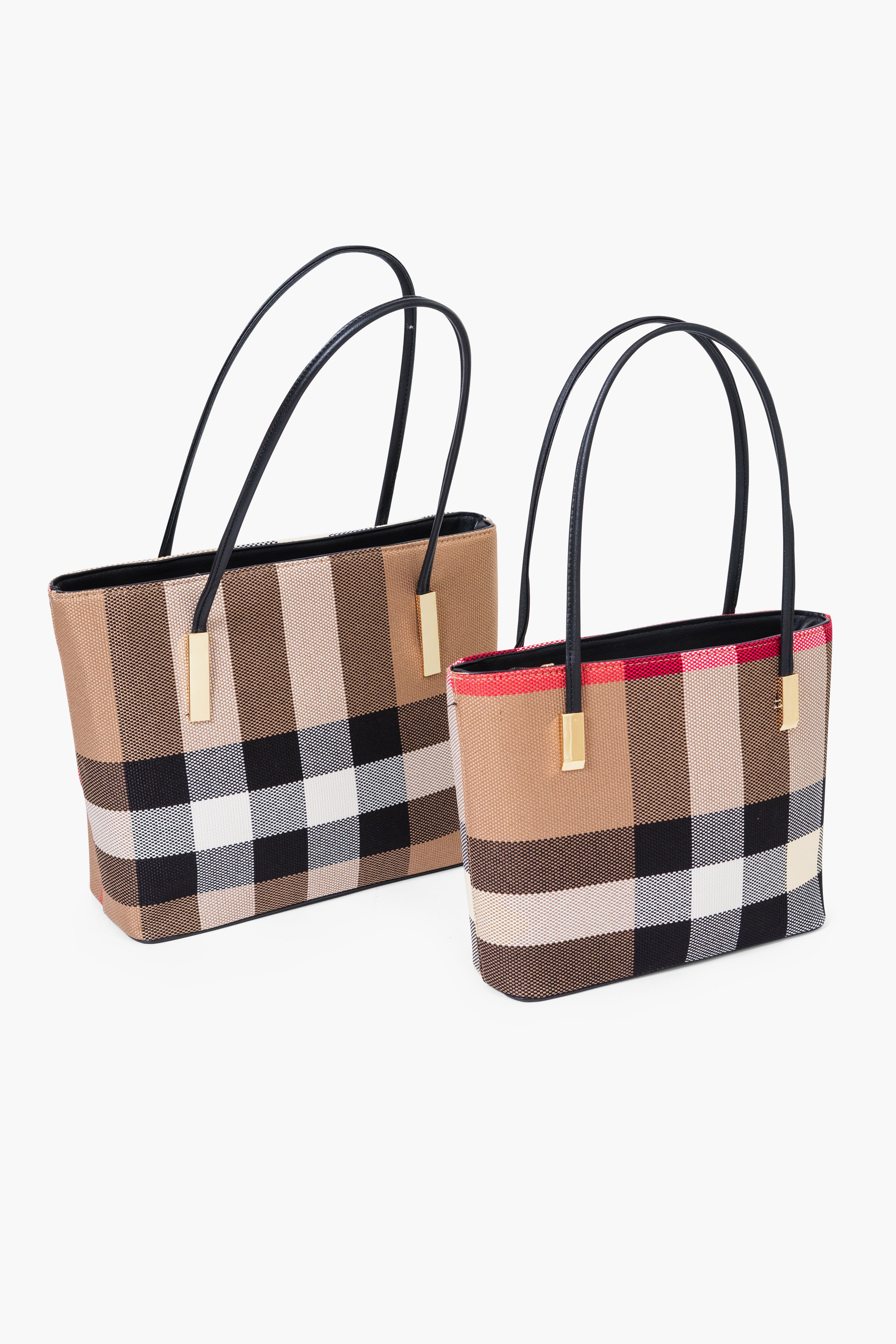 MADRA CHECK TOTE BAG SET - BLACK