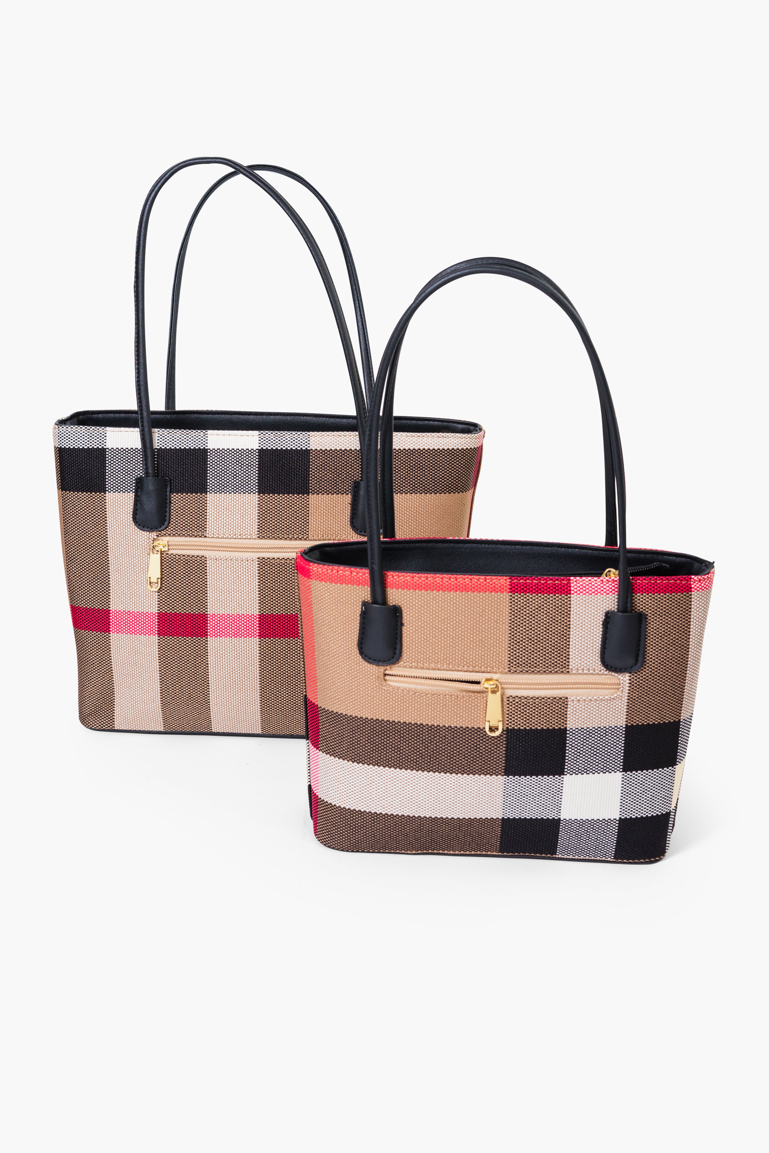 MADRA CHECK TOTE BAG SET - BLACK