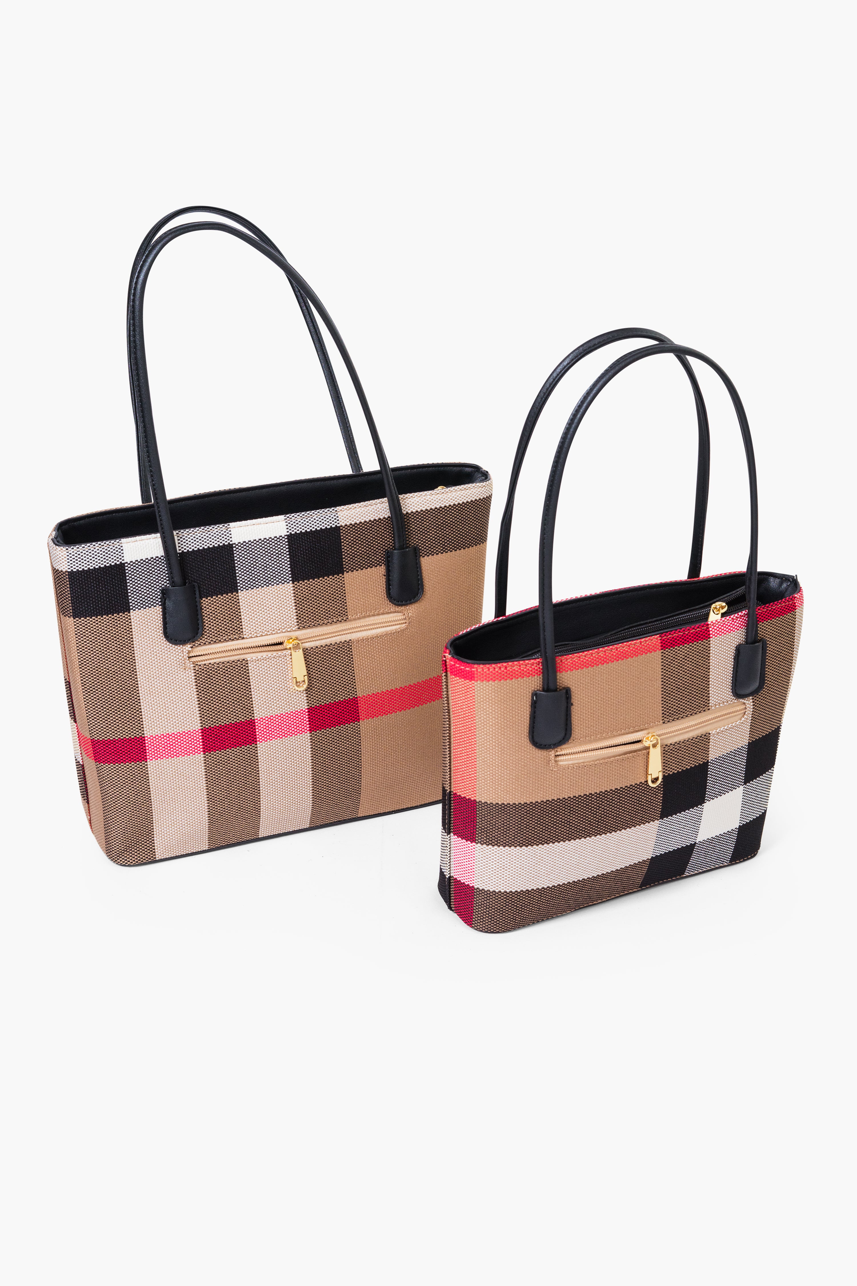 MADRA CHECK TOTE BAG SET - BLACK
